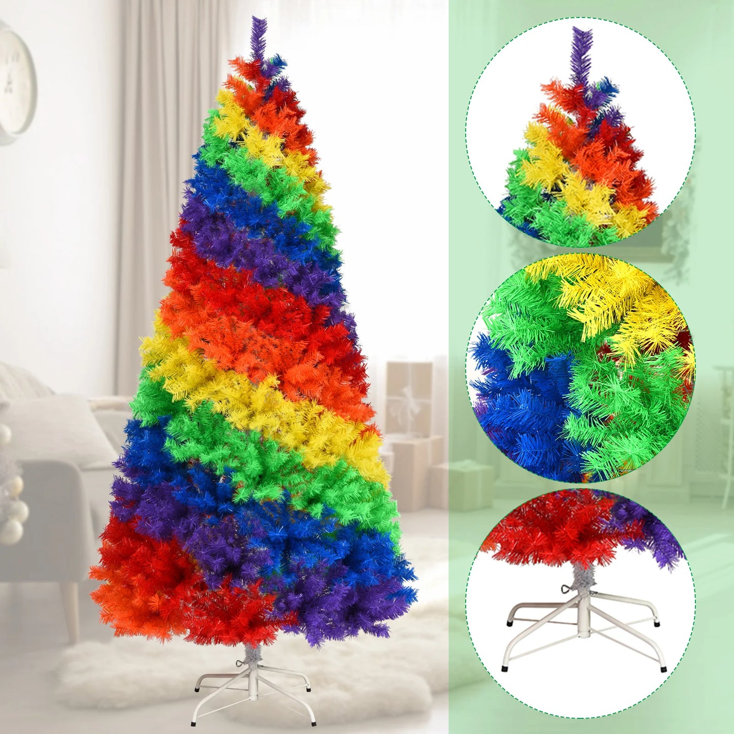 7Ft Rainbow Artificial Christmas Tree For Home Party Decor