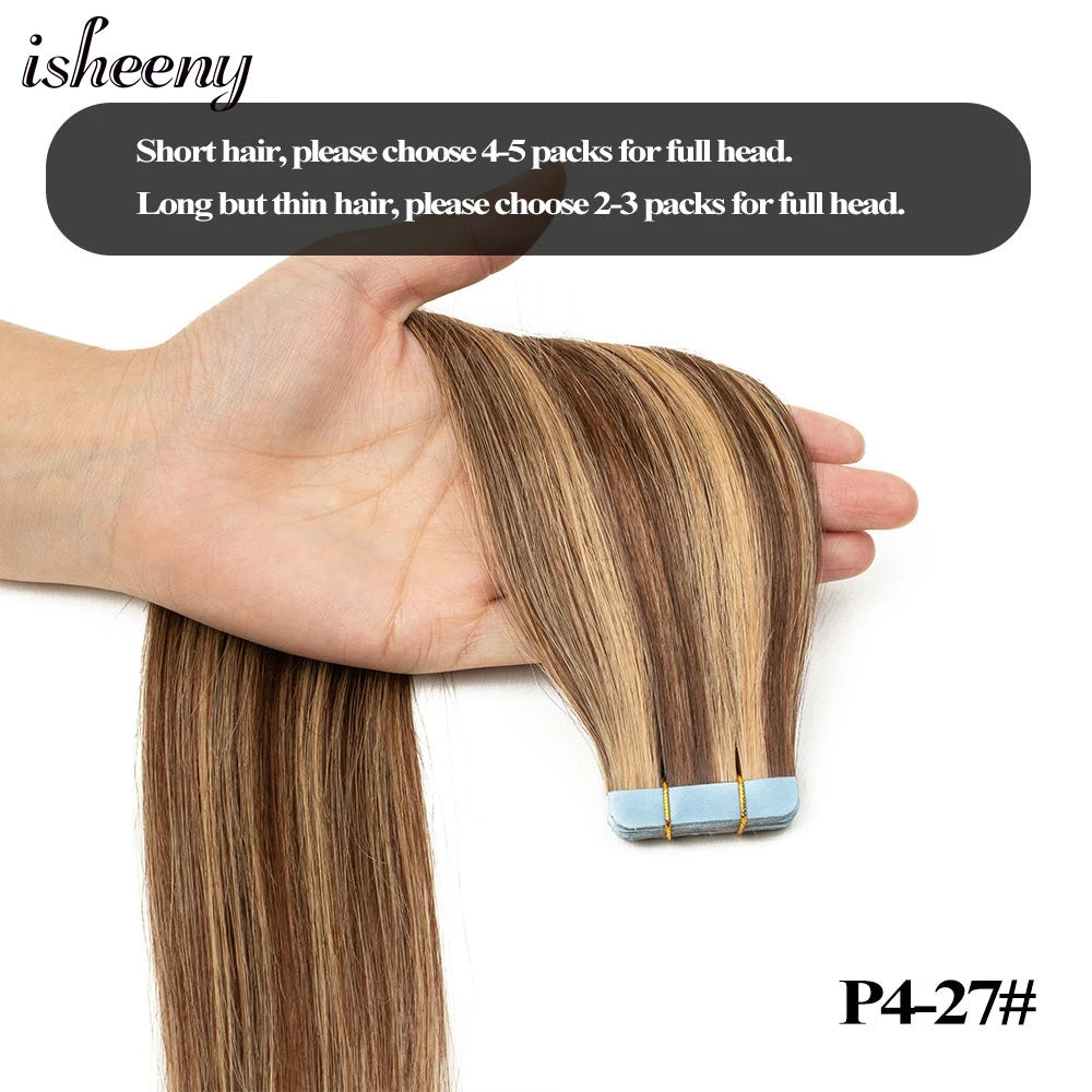 Isheeny Tape In Hair Extensions Non Remy 12 To 24 Inch Natural Blonde Skin Weft
