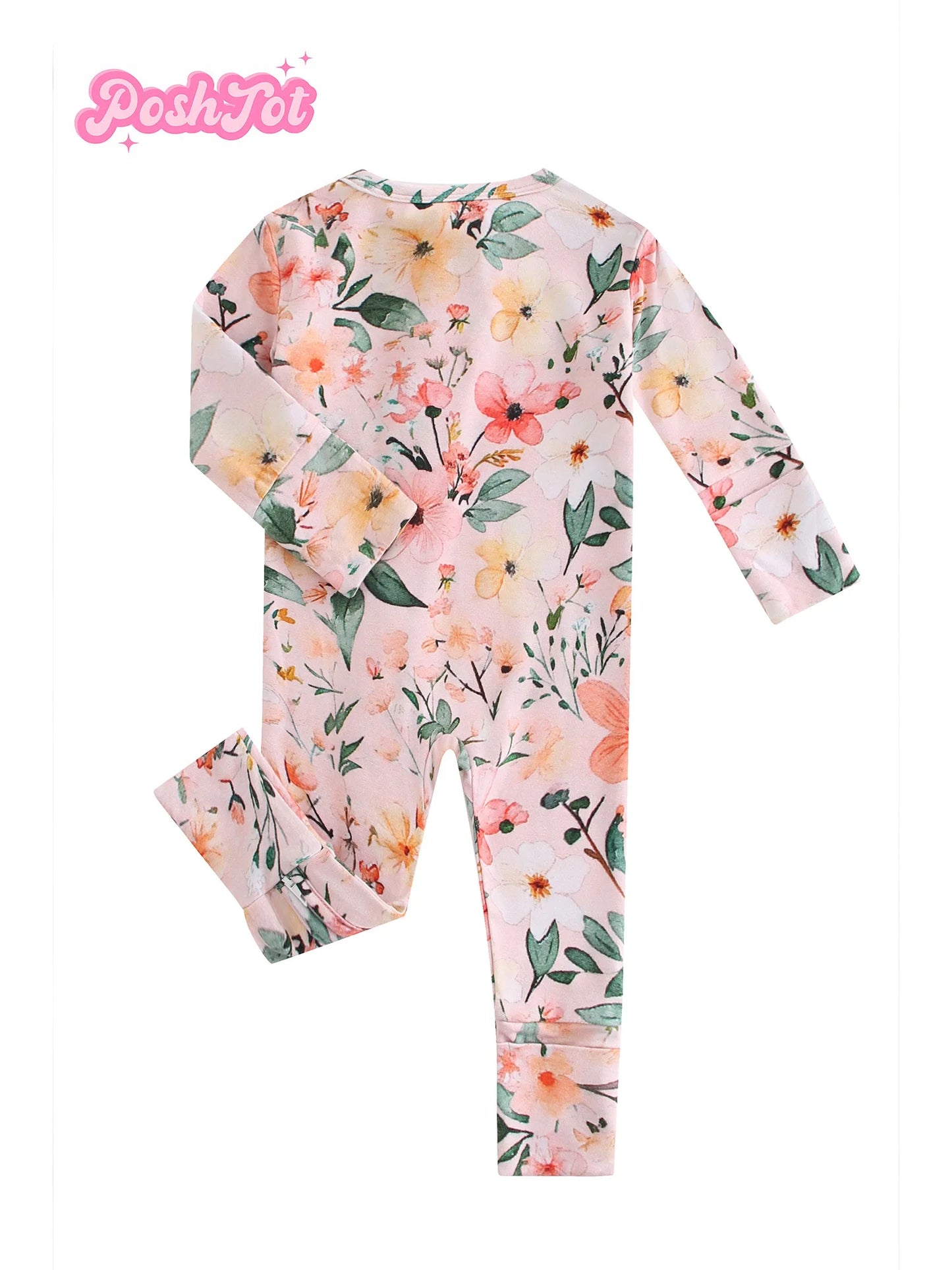POSHTOT Pink Flowers Pattern Fiber Baby Long Sleeve Romper