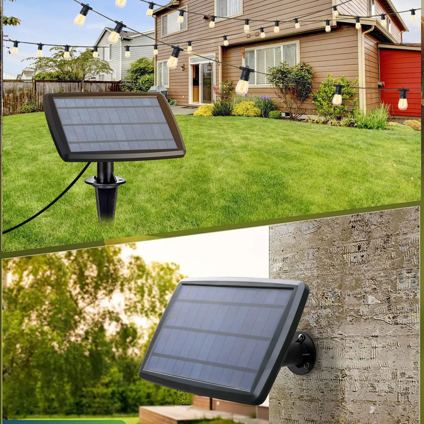 60/100FT Solar String Lights IP44 Waterproof 15 Plus 1/30 Plus 2 LED Shatterproof Bulbs 4 Light Modes for Camping Backyard Garden Holiday