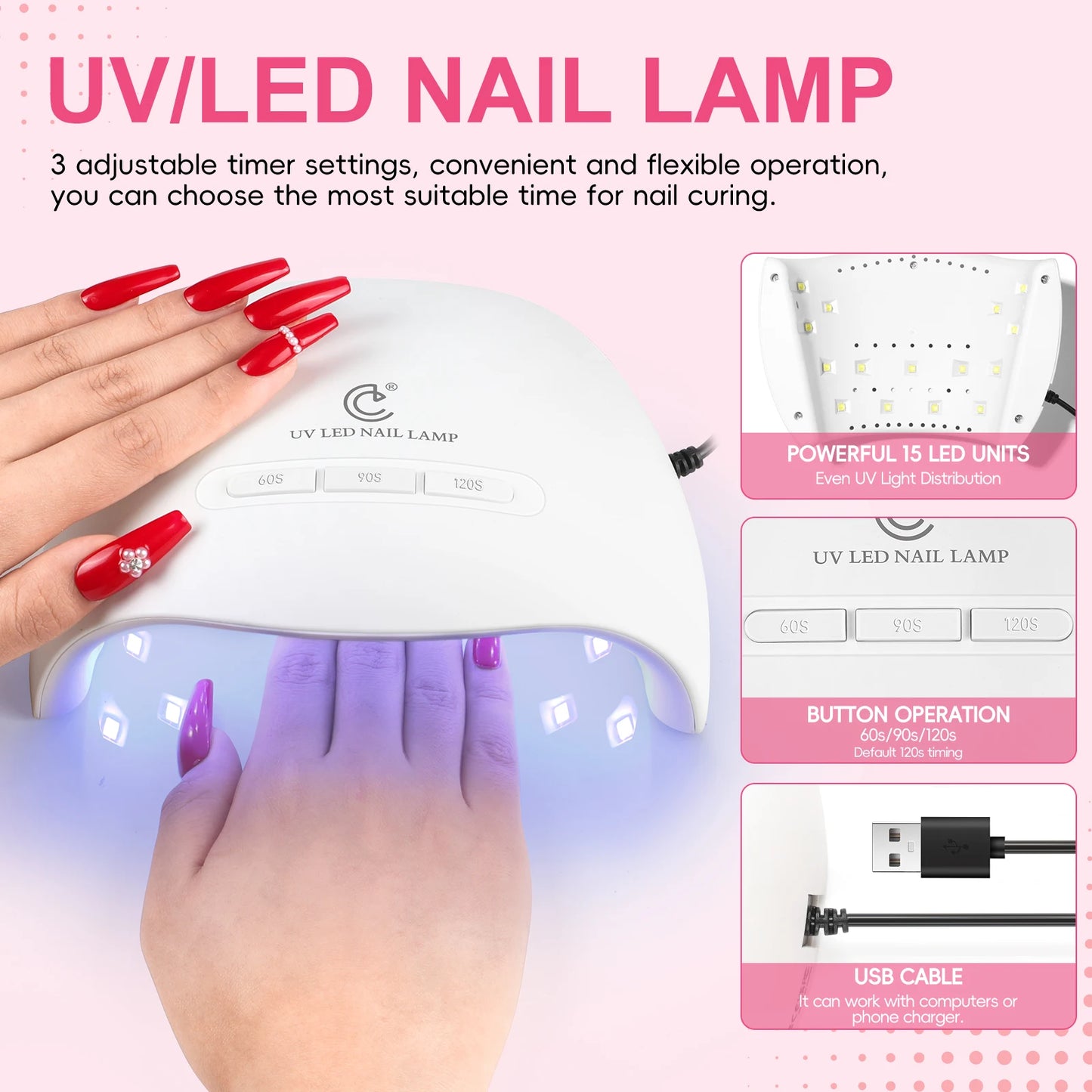 Coscelia Manicure Kits with 30ML Acrylic Liquid 15ML Clear UV Gel Base Top Coat and Nail Lamp Nail Drill Machine for Women