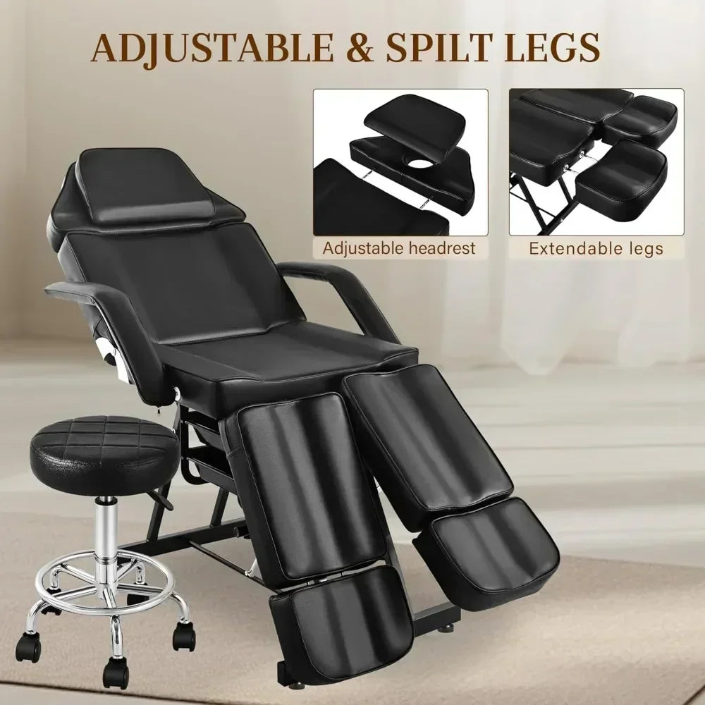 Tattoo Facial Chair for Client, Professional Beauty Massage Spa Table Adjustable Black Lash Facial Esthetician Bed for Artist