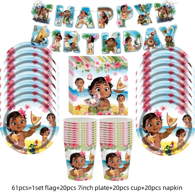 Disney Moana Theme Party Set Vaiana Oceania Birthday Decoration Plates Balloons Cake Toppers Girls Favor