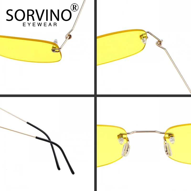 Sorvino Small Orange Rimless Rectangle Sunglasses 2022 for Men and Women 90s Designer Tiny Narrow Frameless Tint Sun Glasses Shades SP40