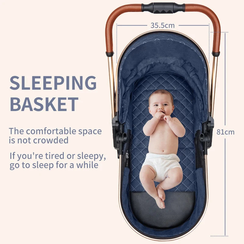 3in1 Baby Stroller Multifunctional Luxury Two-Way Travel Stroller