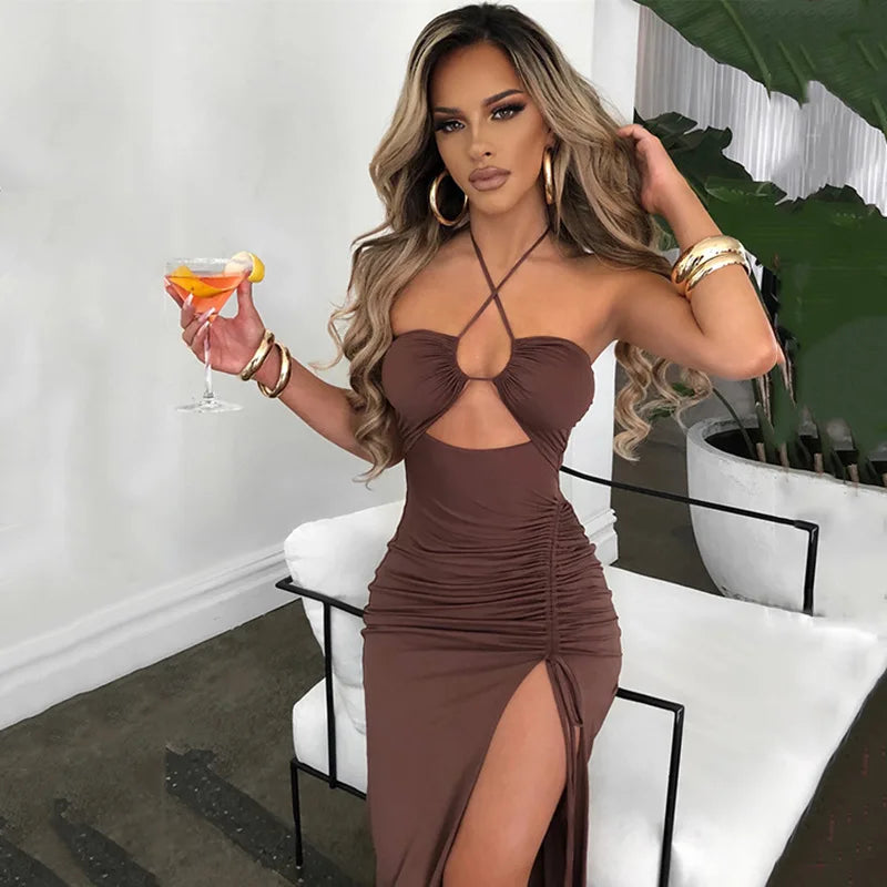 Sleeveless Backless Midi Bodycon Dress For Women Nightclub