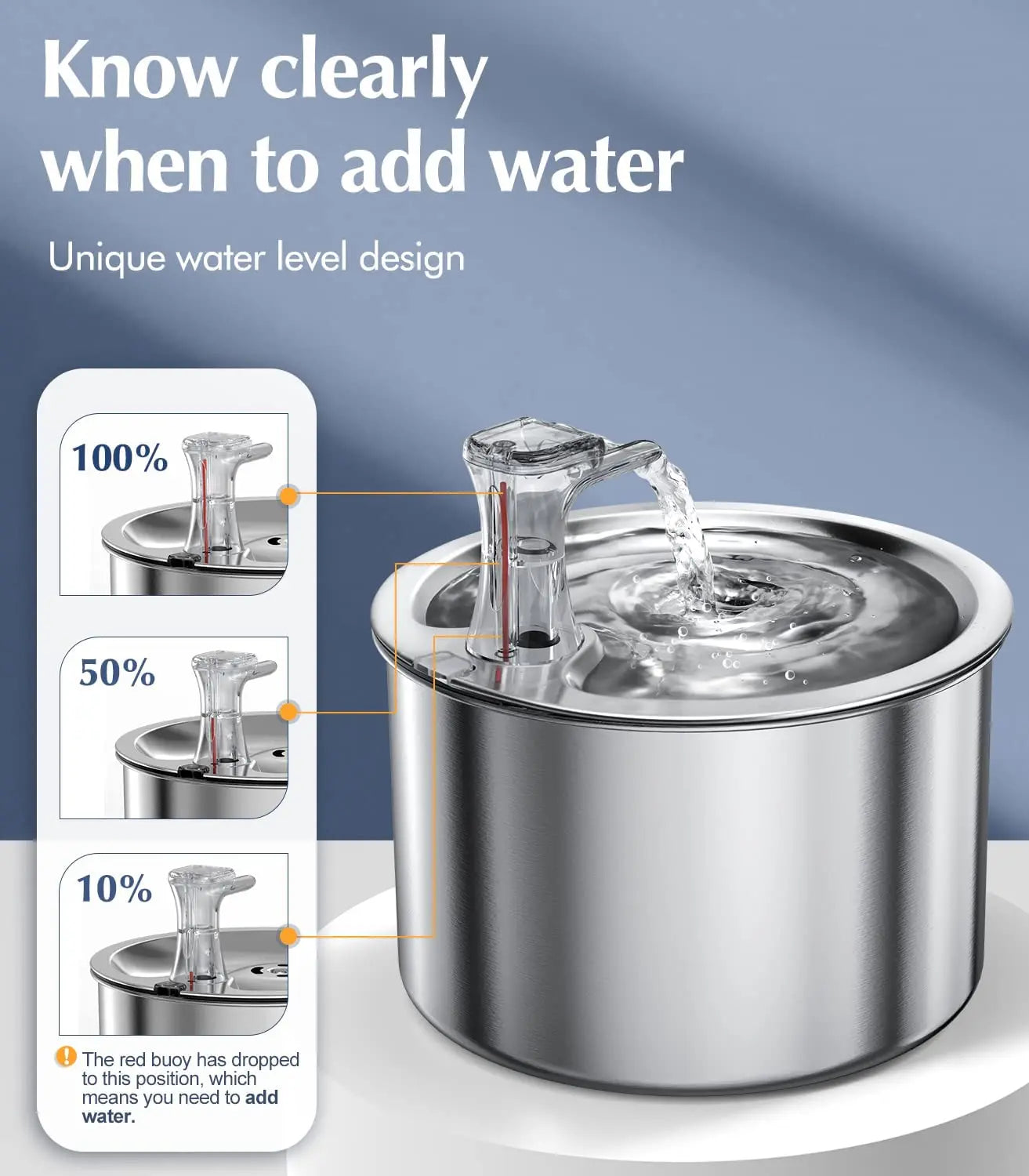 2L fully stainless steel pet water dispenser Automatic cat water fountain with optional sensor and heater