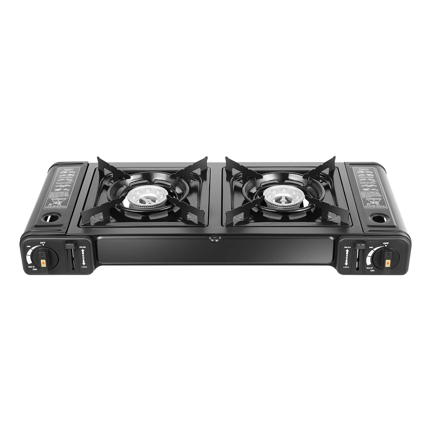 2in1 2 Burner Portable Camping Stove Butane Camping Stove Kit with Baking Pan and Carrying Case Auto Ignition Camping Burner LPG