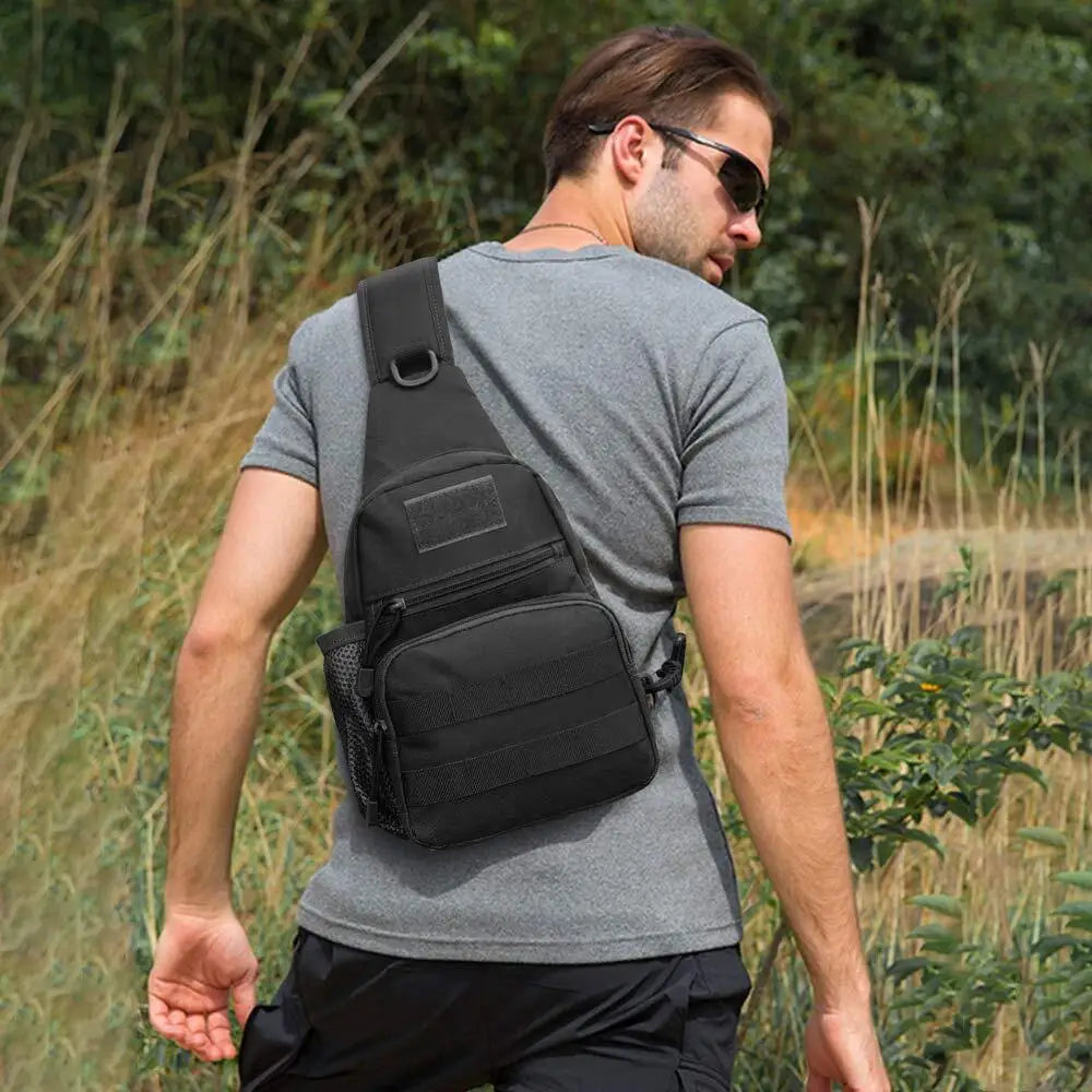 Men's Molle Tactical Sling Backpack Crossbody Bag with Water Bottle Holder