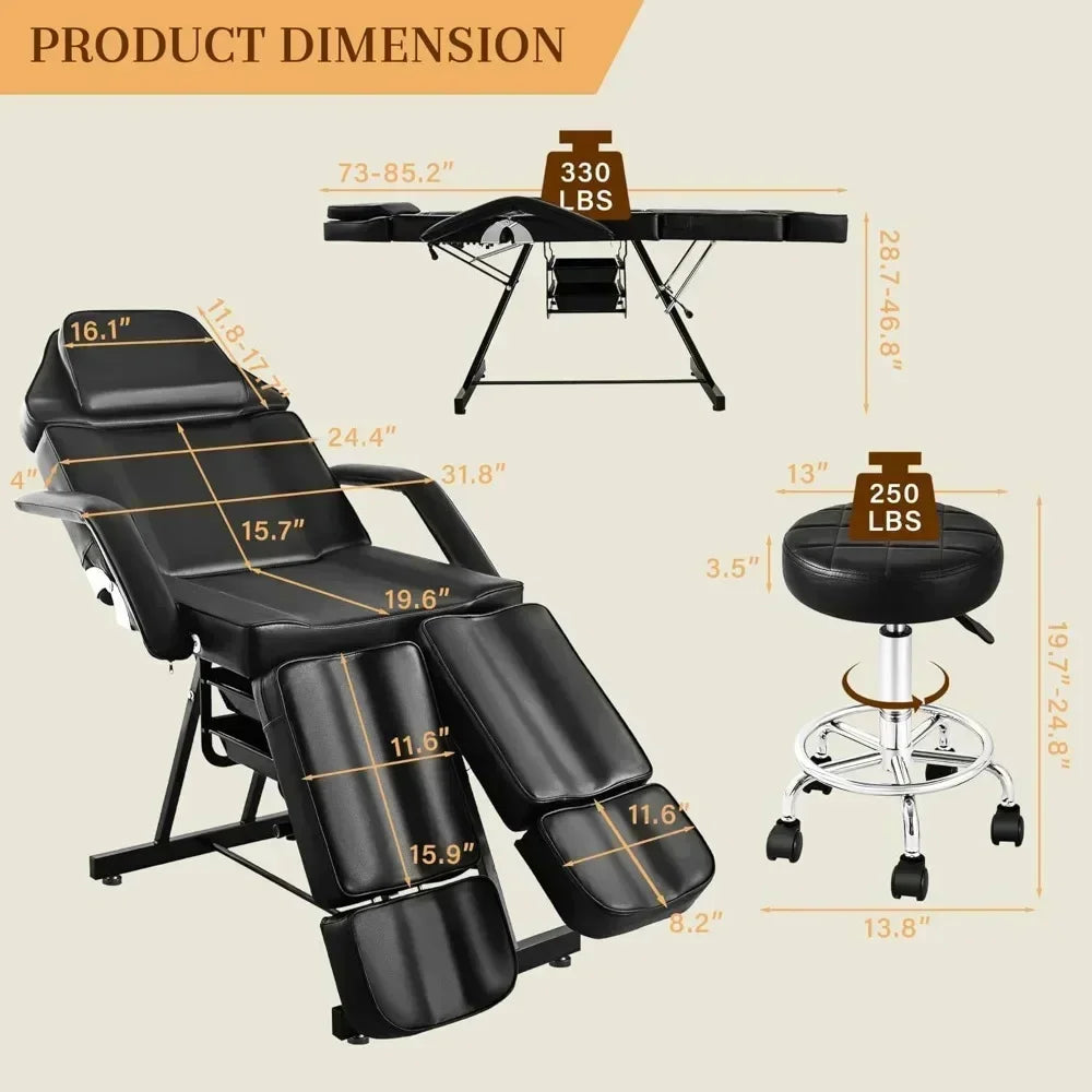 Tattoo Facial Chair for Client, Professional Beauty Massage Spa Table Adjustable Black Lash Facial Esthetician Bed for Artist