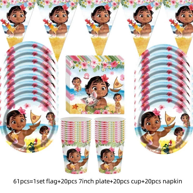 Disney Moana Theme Party Set Vaiana Oceania Birthday Decoration Plates Balloons Cake Toppers Girls Favor