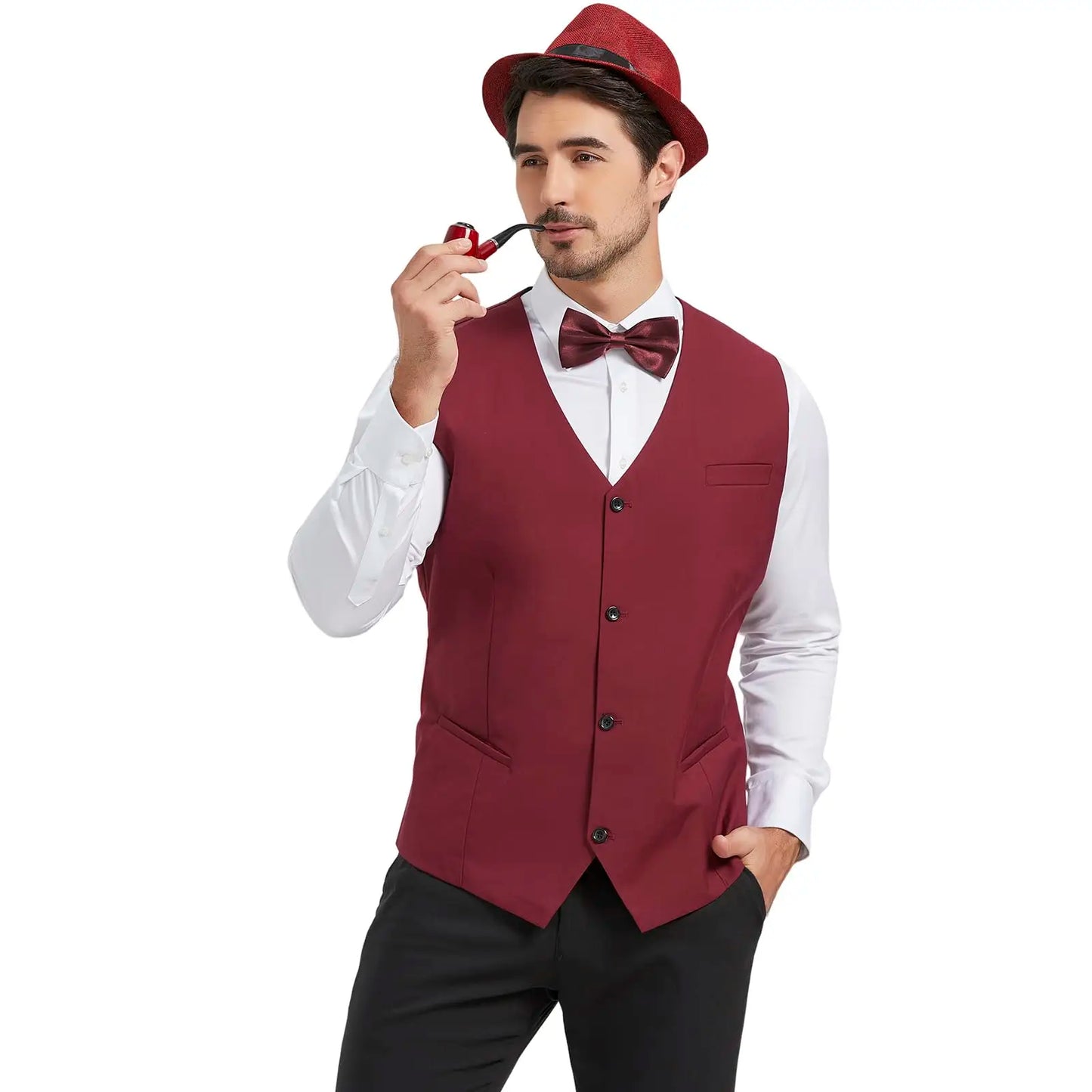 1920s Men's Gangster Costume Set with Vest Hat Suspenders Bow Tie and Accessories Roaring 20s Outfit