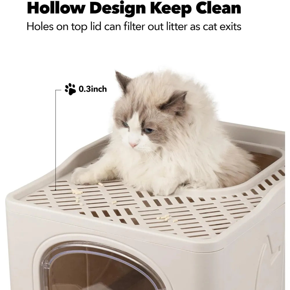 Enclosed Cat Litter Box, Large Covered Litter Box for Cats with Drawer Kitty Litter Pan Top Side Entry Cat Toilet with Lid Easy