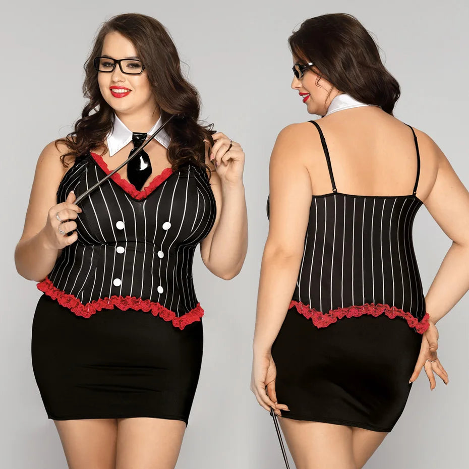 JSY Sexy School Girl Cosplay Lingerie Women Underwear Plus Size Leather Top And Skirt Nightgown Sleepwear Sexy Role Play Outfit