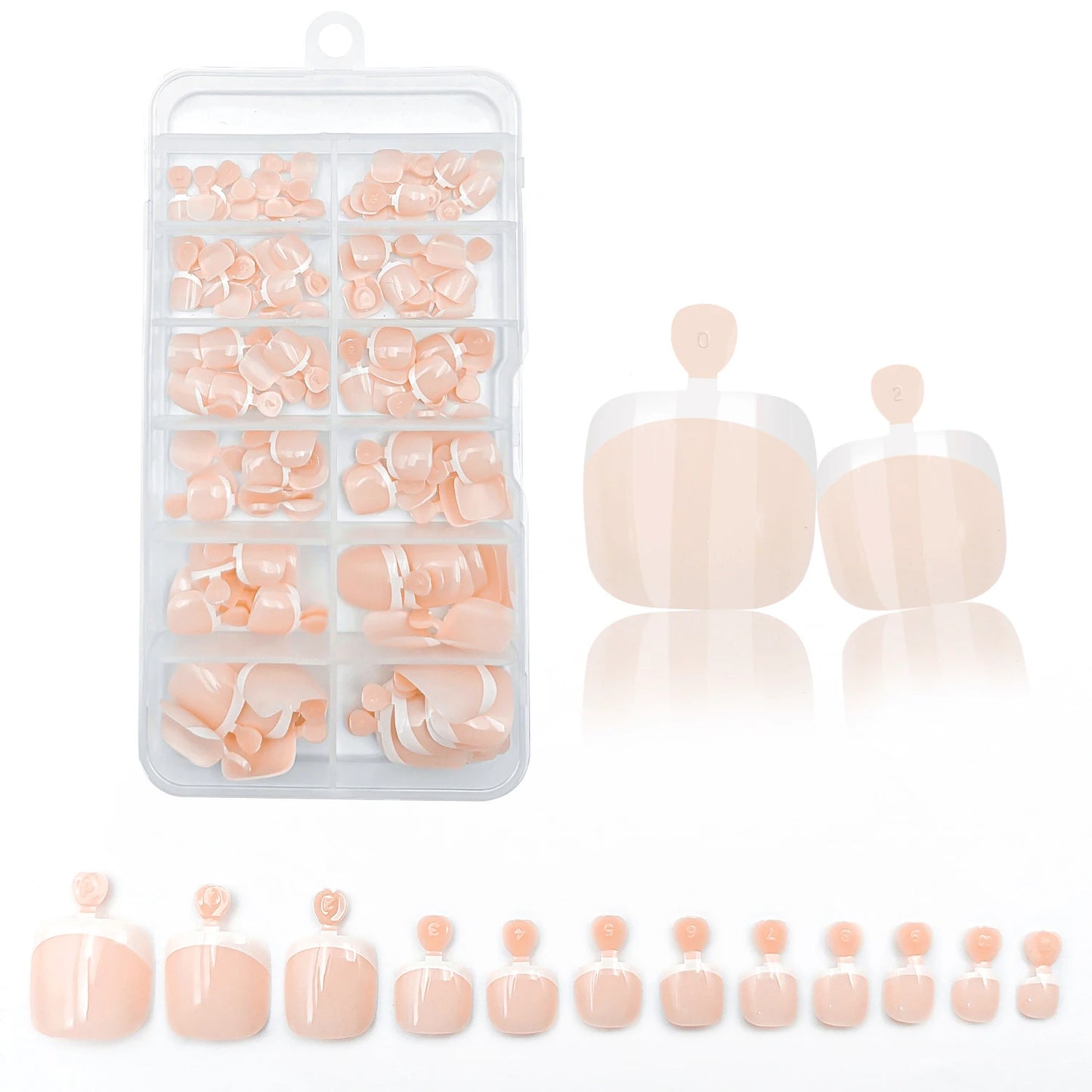 120pcs Glossy Press-On Toe Nails French White Nude Pink