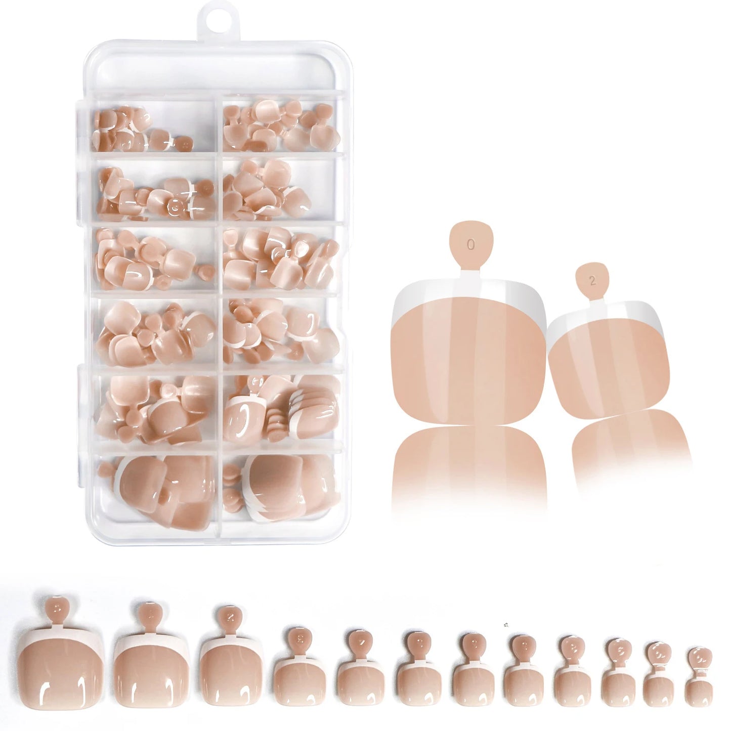 120pcs Glossy Press-On Toe Nails French White Nude Pink