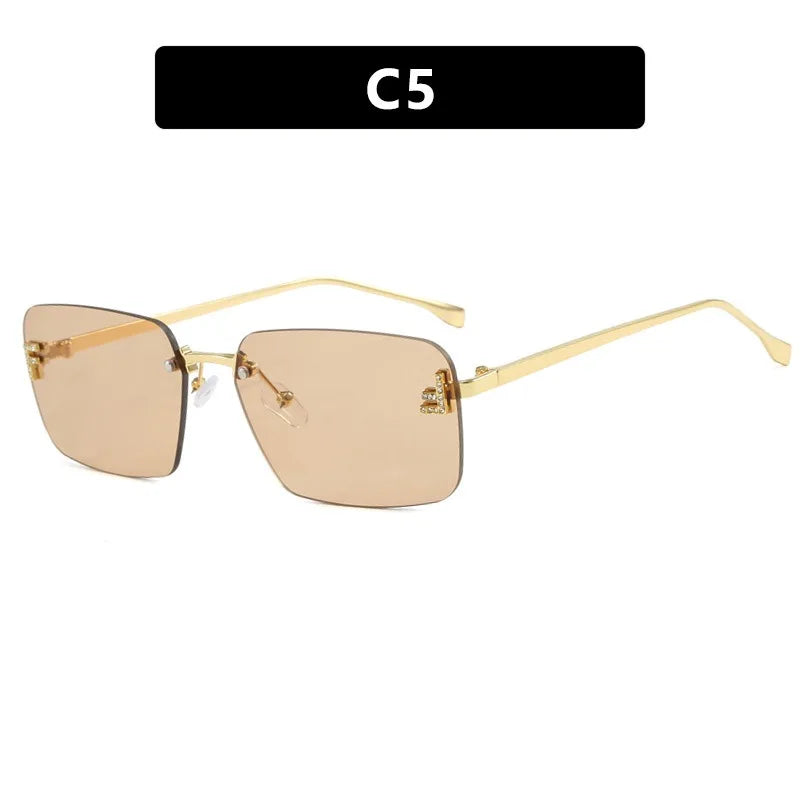 Rimless Square Sunglasses F Letter Rectangle Shades for Men and Women Trendy Driving Frameless Casual Eyewear UV400 Oculos Del Sol
