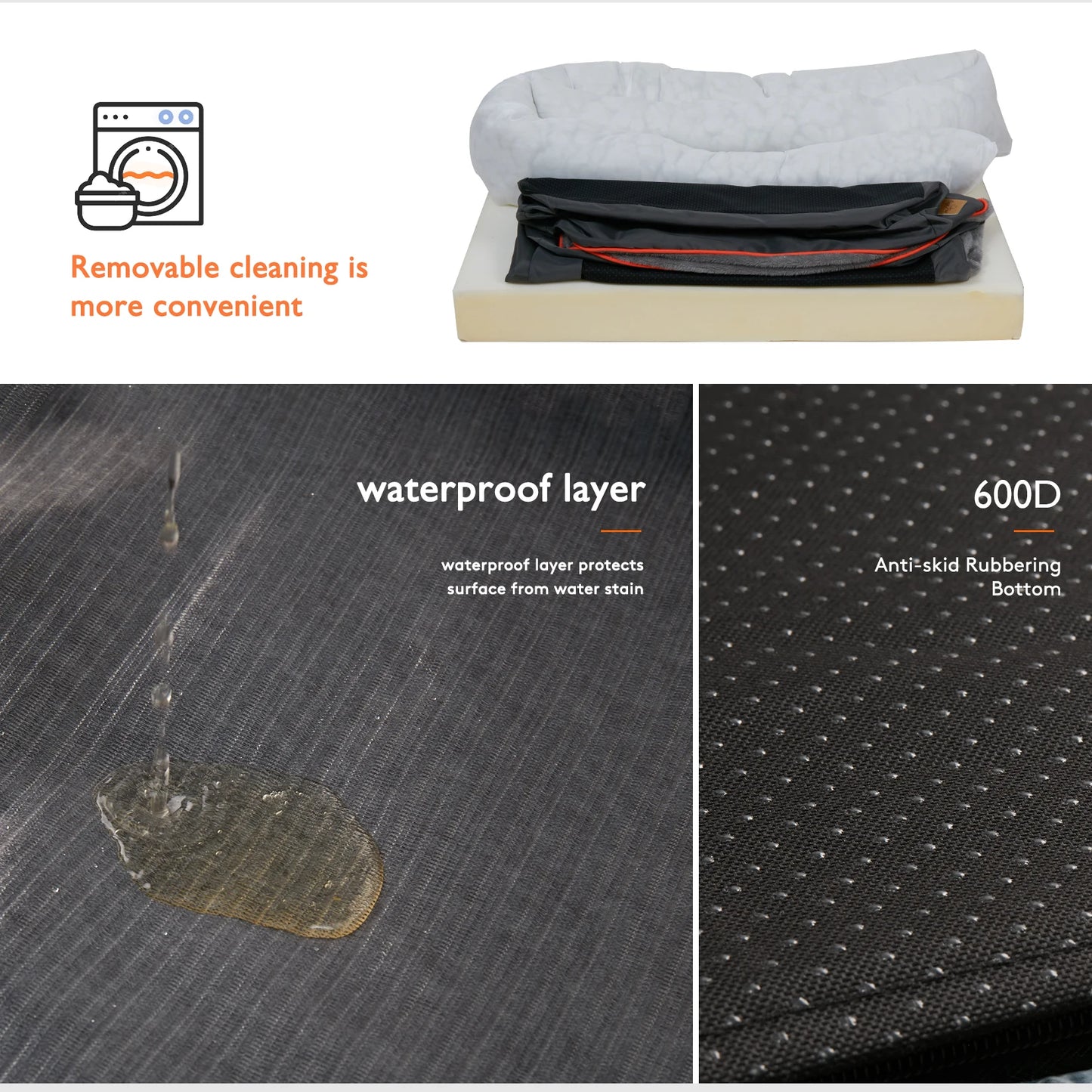 L XL 2XL 3XL Dog Bed Super Soft Orthopedic Foam Pet Sleeping Mat with Cotton Padded Bolster and Removable Cover