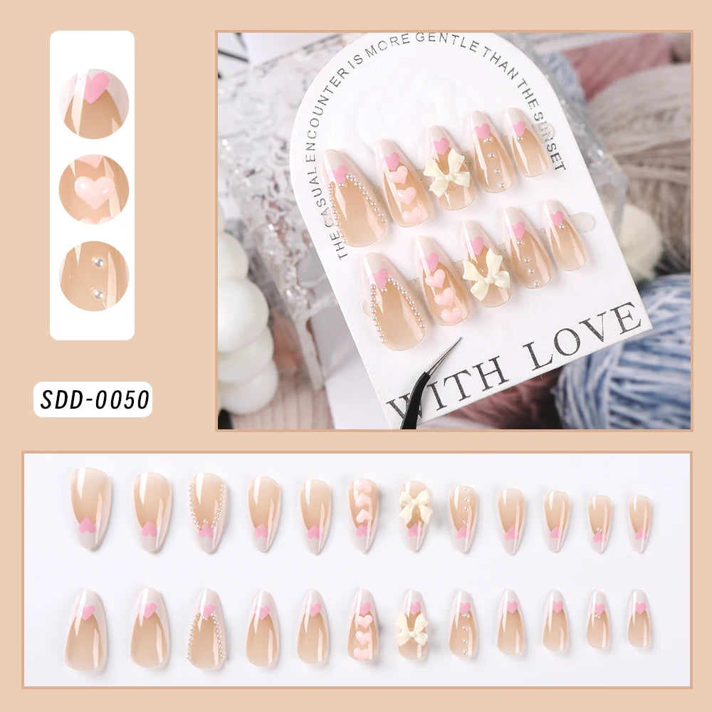 24 Pcs 3D Kuromi Press On Nails Y2K Cartoon Handmade Fake Nails Black Gel Wearable Nails Cinnamoroll Melody Anime False Nails