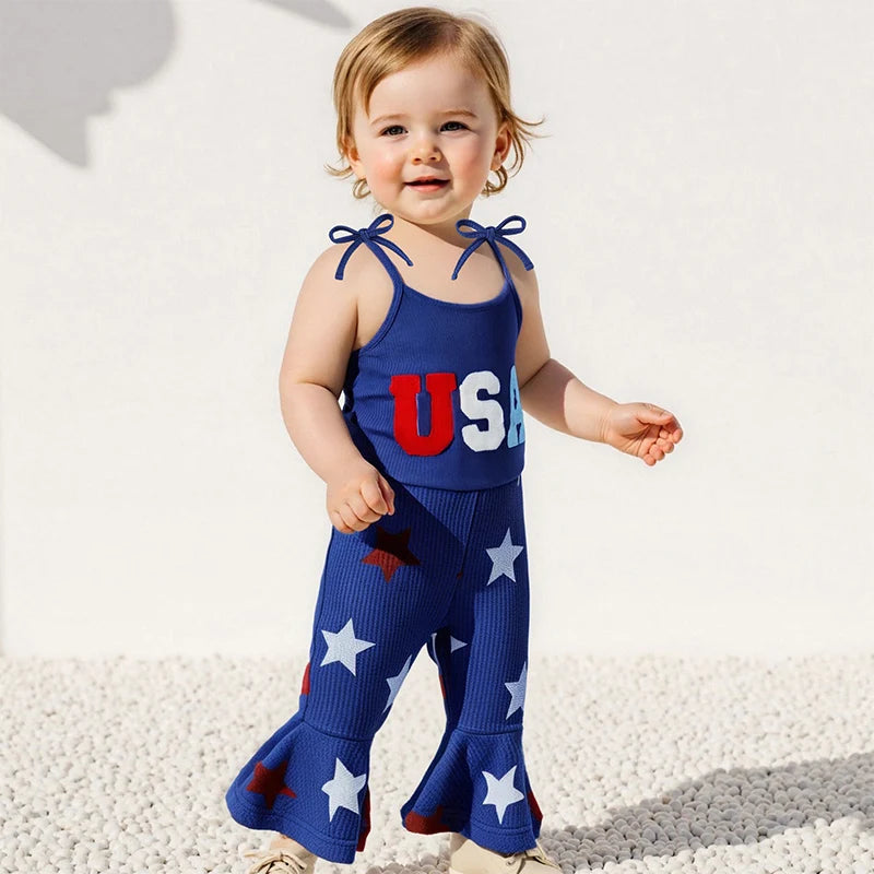 Independence Day Toddler Girl Romper American Flag Print