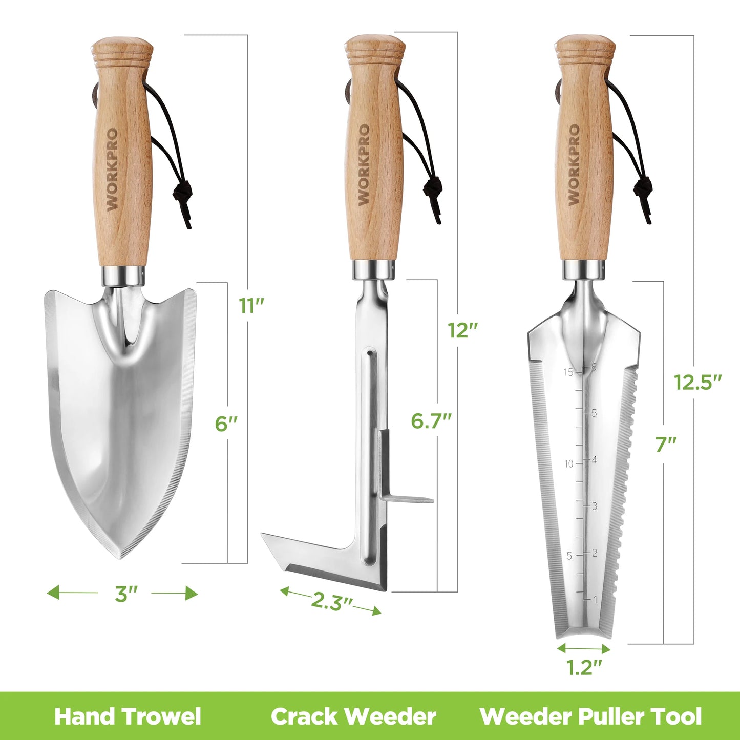 Workpro Garden Tool Set 3 Pieces with Wood Handle Weed Puller Crack Weeder and Hand Trowel Durable Garden Hand Tools
