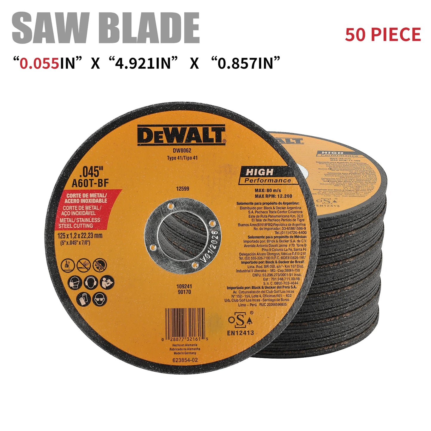 Dewalt DW8062 Circular Saw Blades 0.055 Inch x 4.921 Inch x 0.857 Inch Precision Cutting for Wood Metal and Concrete