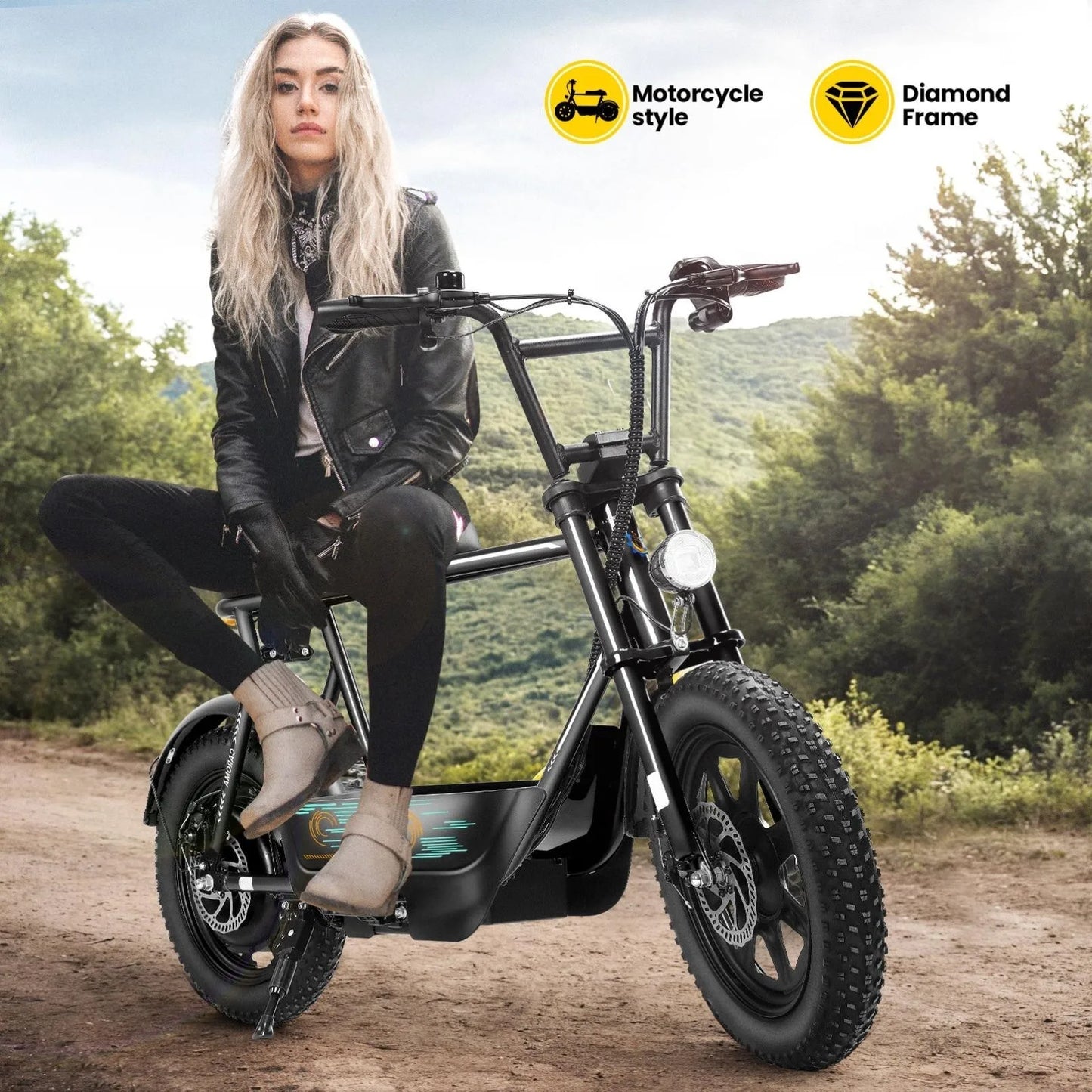 Peak 819W Electric Scooter with Seat for Adults 16 Inch Fat Tire All Terrain Commuter Ebike for Teens with Carry Basket