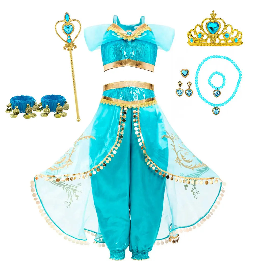 Disney Aladding and the Magic Lamp Jasmine Fairy Costume Princess Dress up for Little Girl Fancy 2024 Halloween Carnival Cosplay