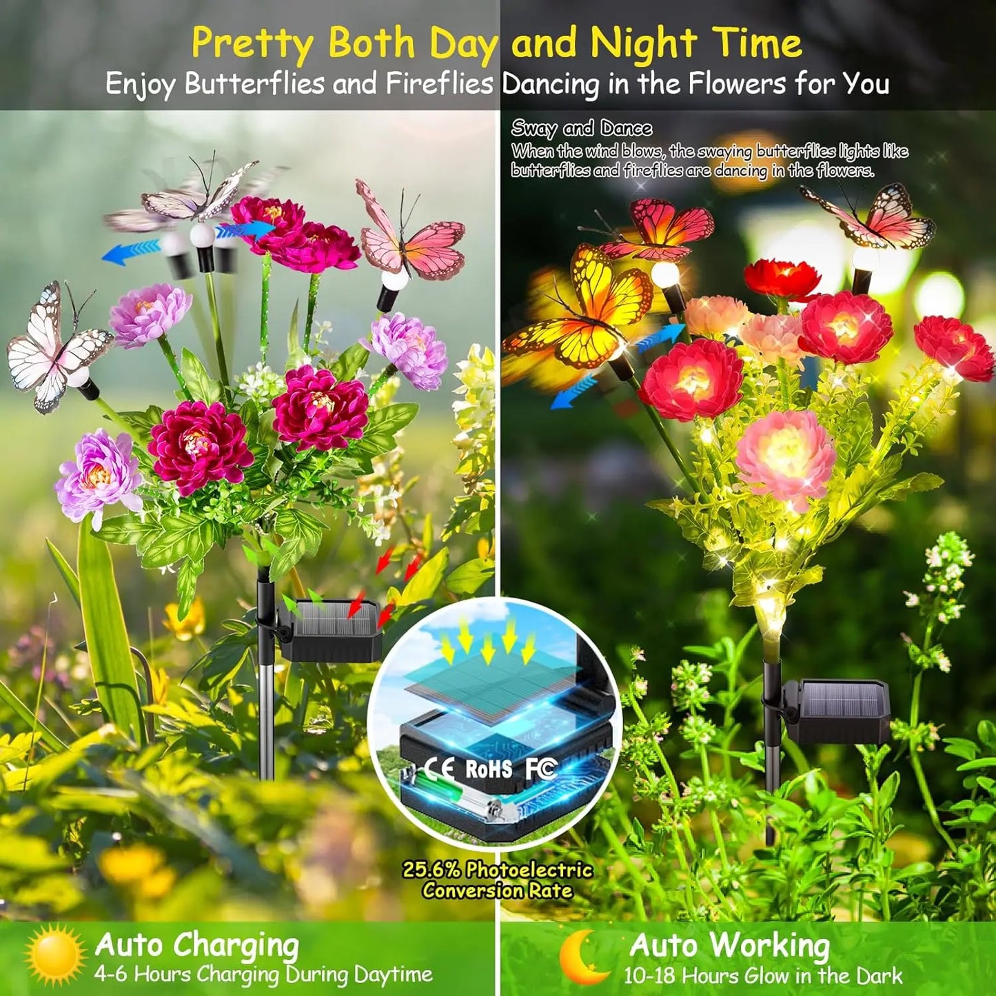 2 4 Pack Solar Garden Lights Butterfly and Snowdrop Flowers Patio Backyard Flower Beds Decor Gift for Mom