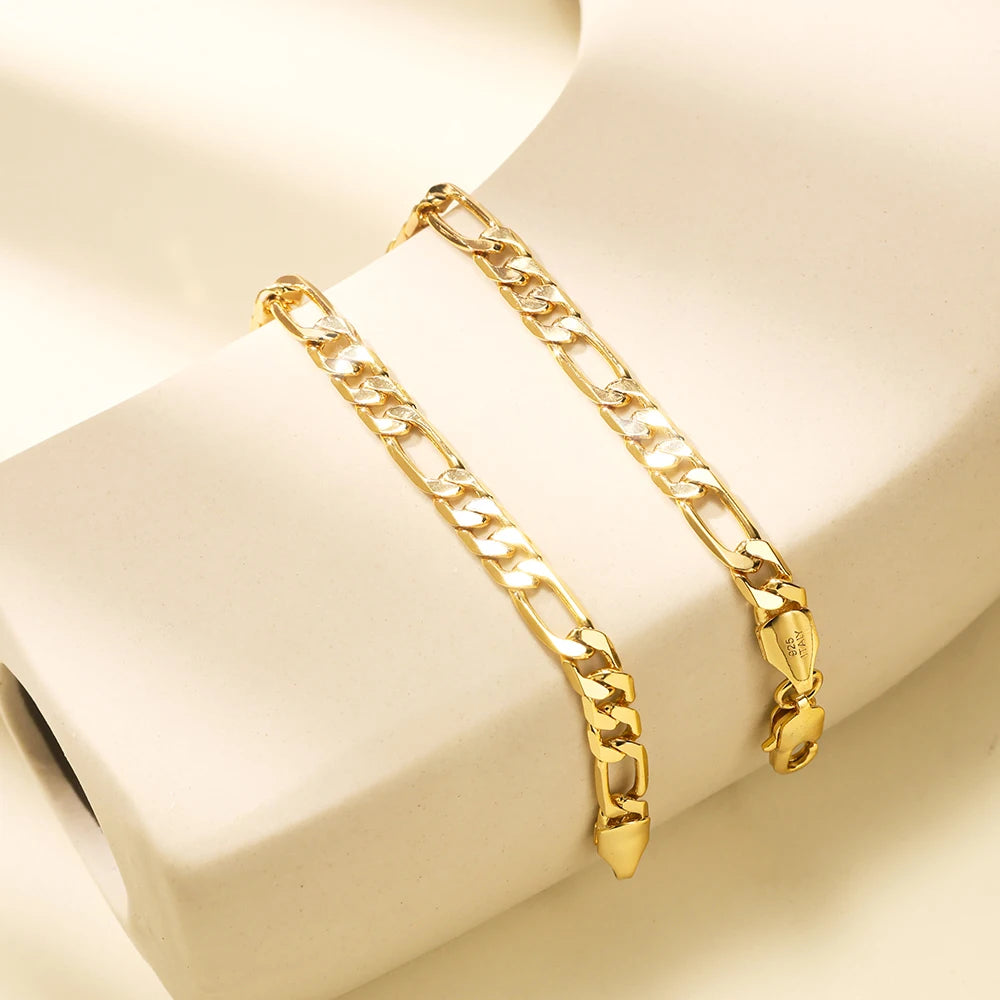 925 Sterling Silver Classic Figaro Chain Link Necklace for Men 14K Gold Plated 5mm Wide Cuban Curb Link Chain Jewelry Gift USA