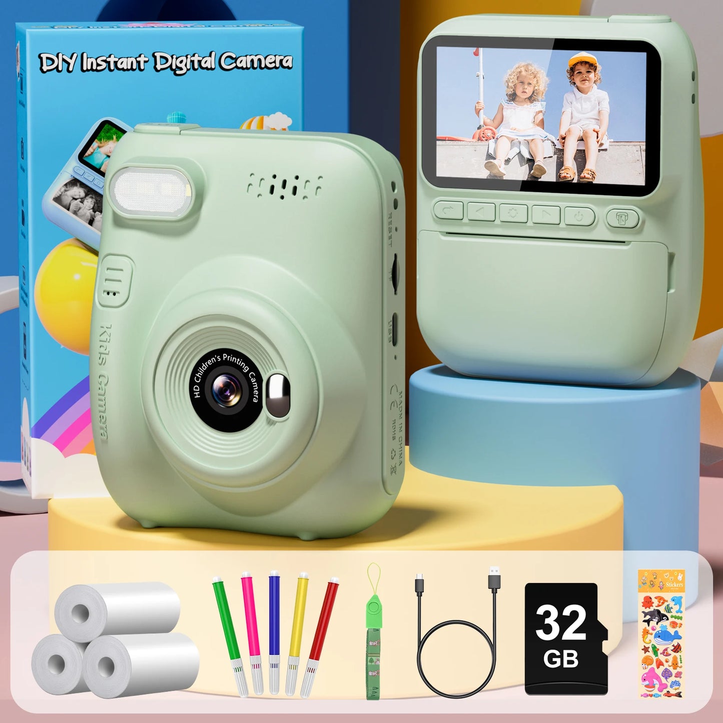 Gofunly Kids Instant Print Camera 3.0 Mini Digital Camera