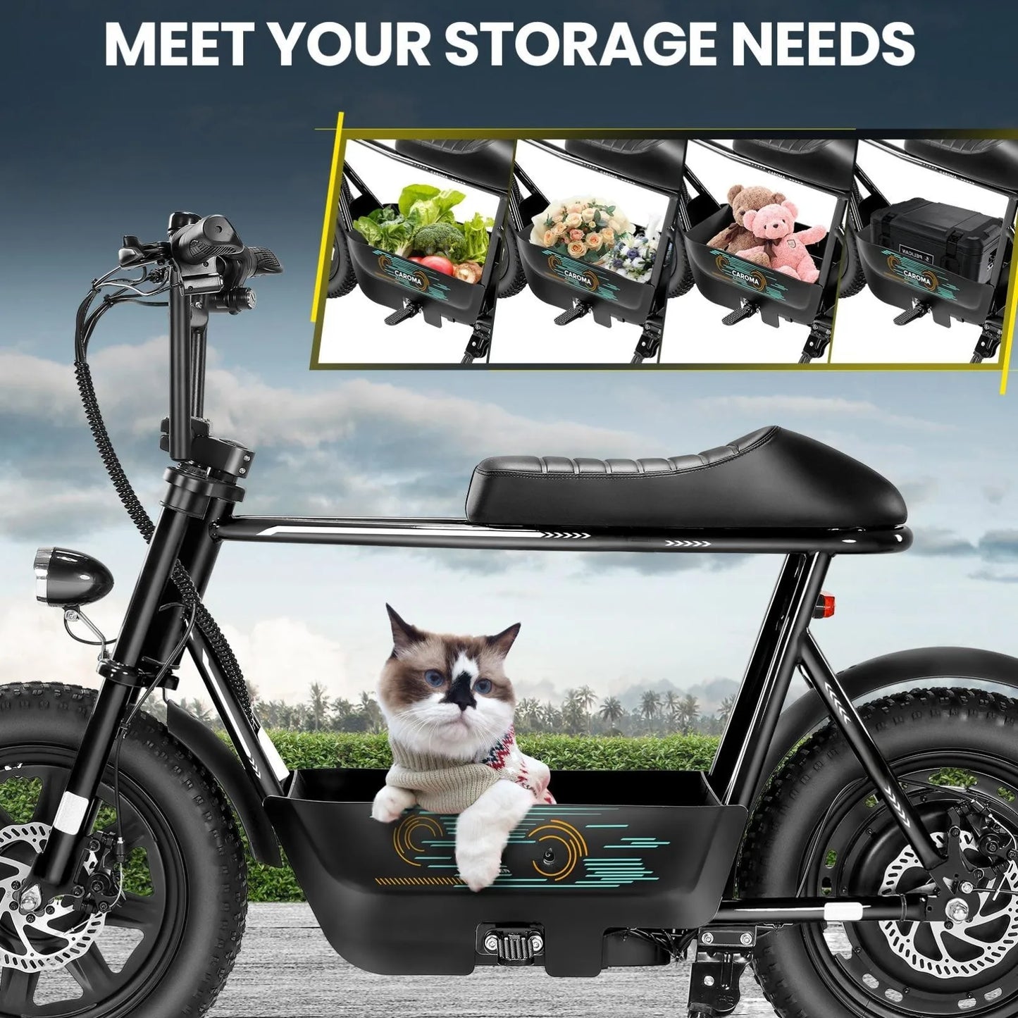 Peak 819W Electric Scooter with Seat for Adults 16 Inch Fat Tire All Terrain Commuter Ebike for Teens with Carry Basket