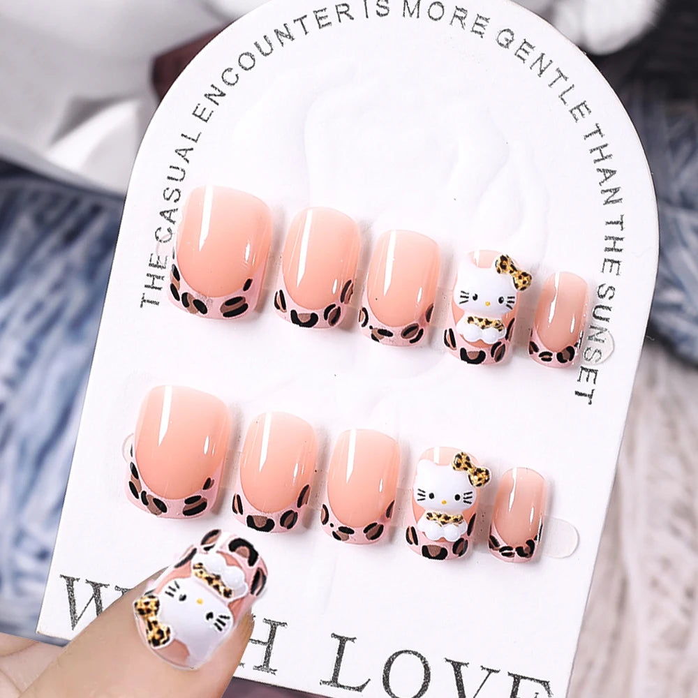 24 Pcs 3D Kuromi Press On Nails Y2K Cartoon Handmade Fake Nails Black Gel Wearable Nails Cinnamoroll Melody Anime False Nails
