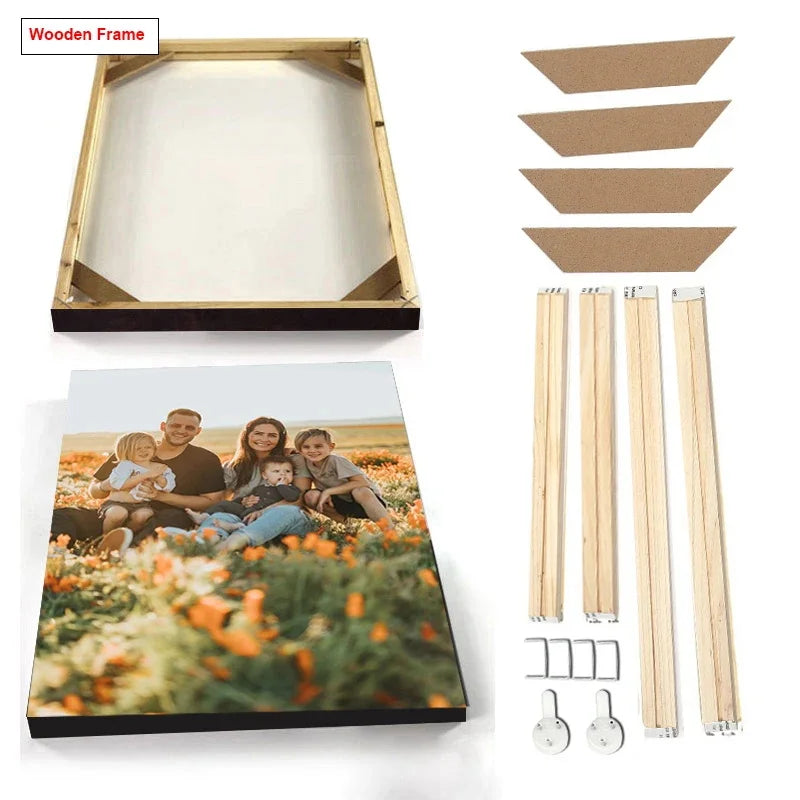 DIY Custom Photo Canvas Painting with Wood Frame Personalized Wall Art Poster for Living Room Home Decor Unique Gift Idea