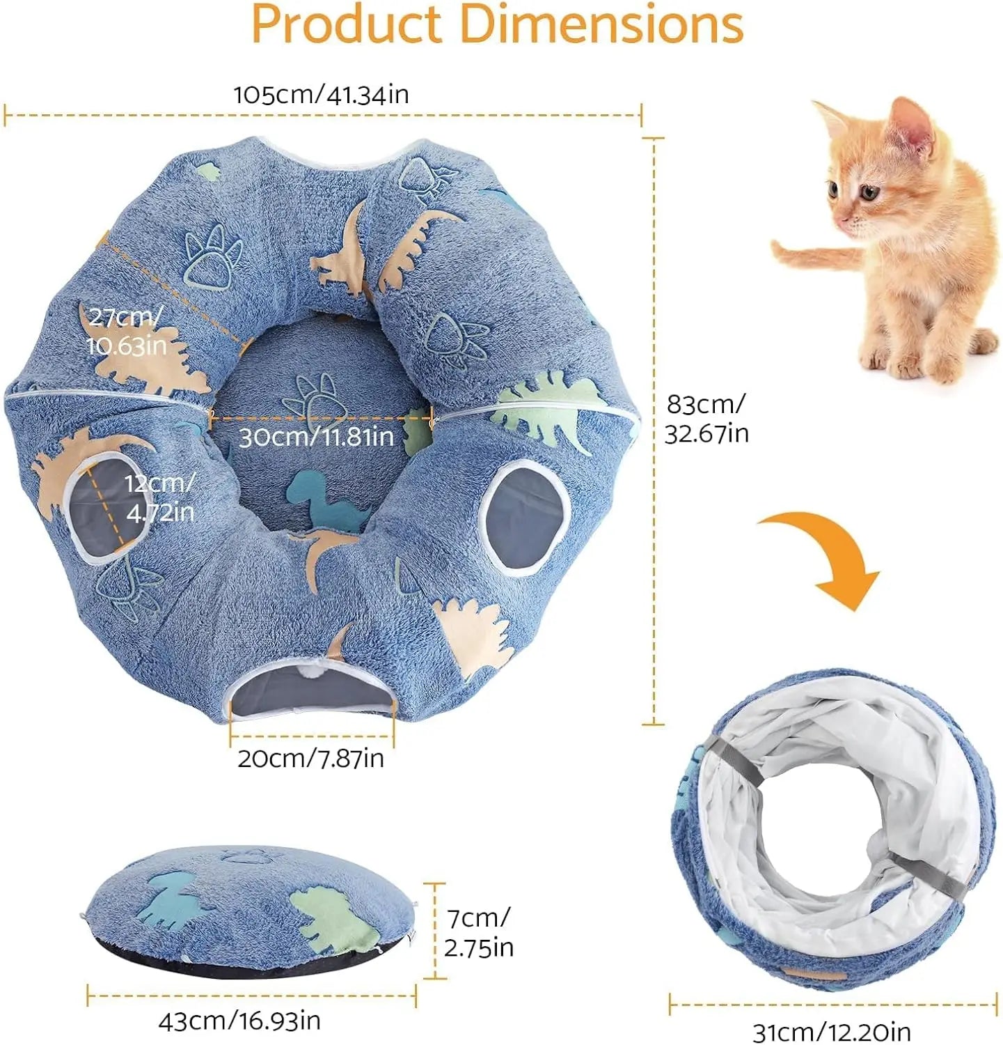 Maxetodo Foldable Cat Tunnel with Washable Bed 4 Entry Points,Peekaboo Cat Cave,Multifunctional Playground Toy for Cats Kittens