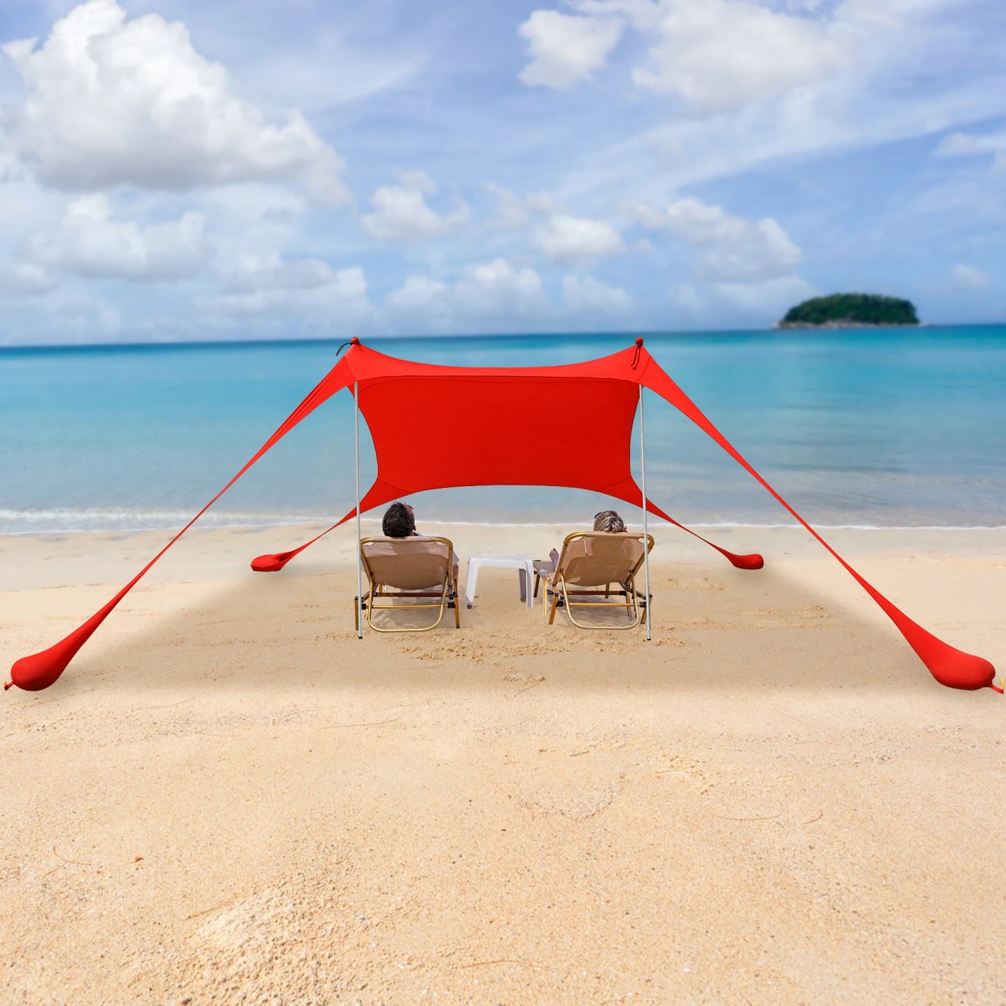 Red 2m x 1.6m Beach Elastic Sunshade Outdoor Tent for 2-3 People Ideal for Beach Camping Fishing and Backyard Picnics