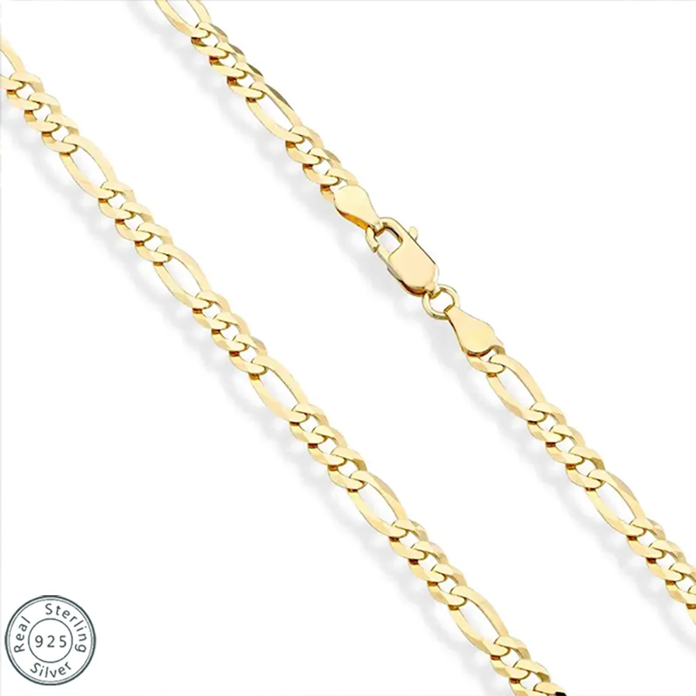 925 Sterling Silver Classic Figaro Chain Link Necklace for Men 14K Gold Plated 5mm Wide Cuban Curb Link Chain Jewelry Gift USA