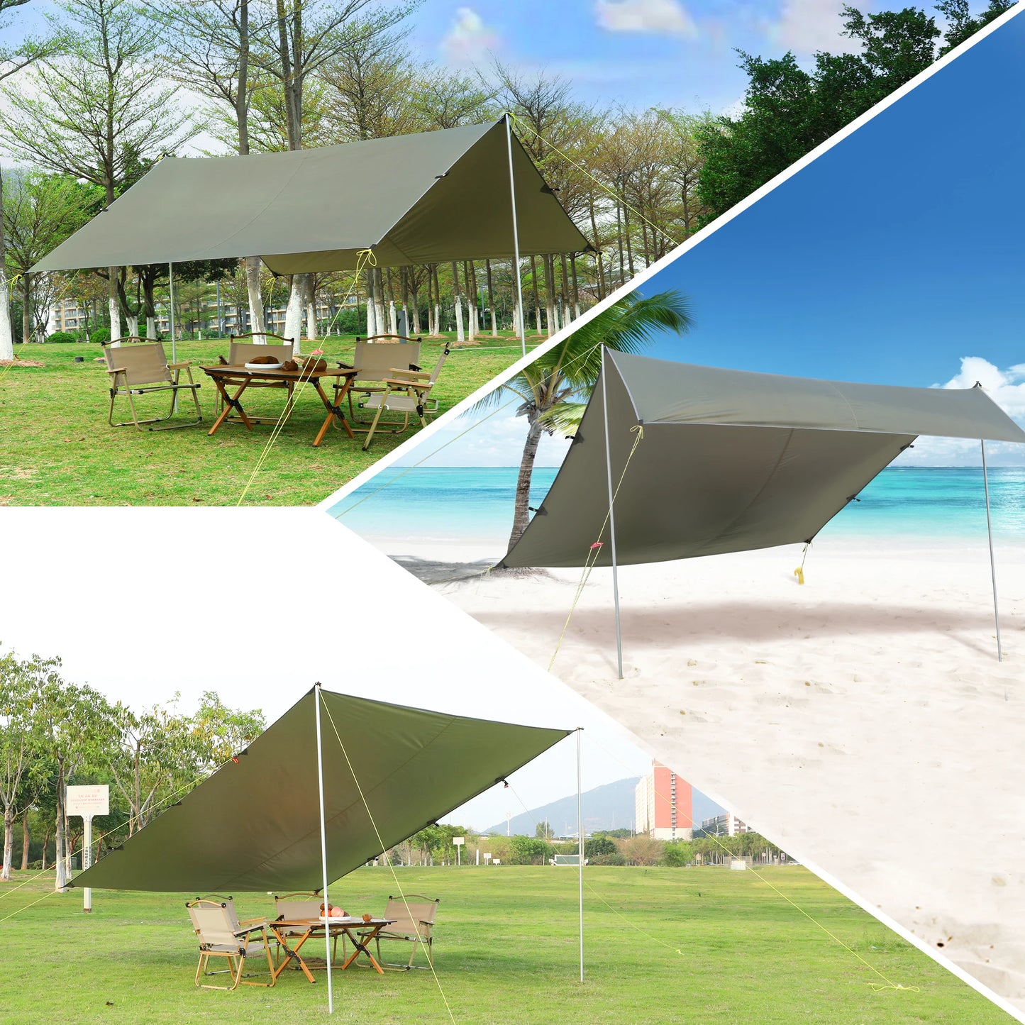 Beach Tent Sun Shelter UPF50 Plus with Ground Pegs and 2 Aluminum Poles Waterproof Multifunctional Beach Tent Sun Shade for Camping