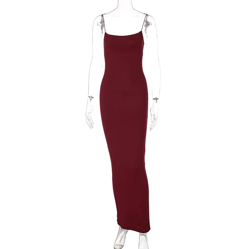 Womens Sexy Solid Color Bodycon Dress Spaghetti Strap