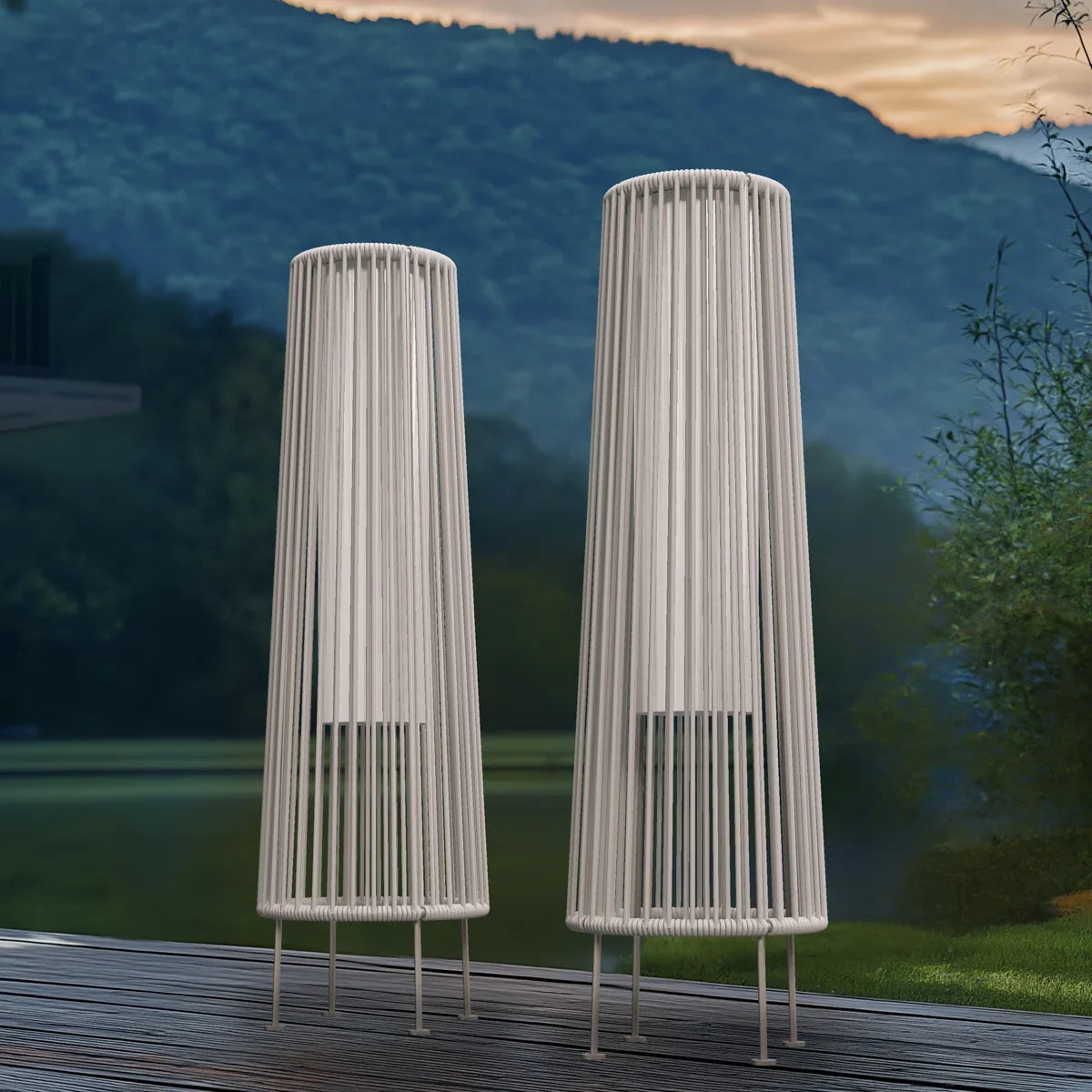 2 Piece Floor Solar Light Wicker Solar Patio Lamp Waterproof Outdoor Deck Lamp for Porch Yard Garden Lawn Decorations