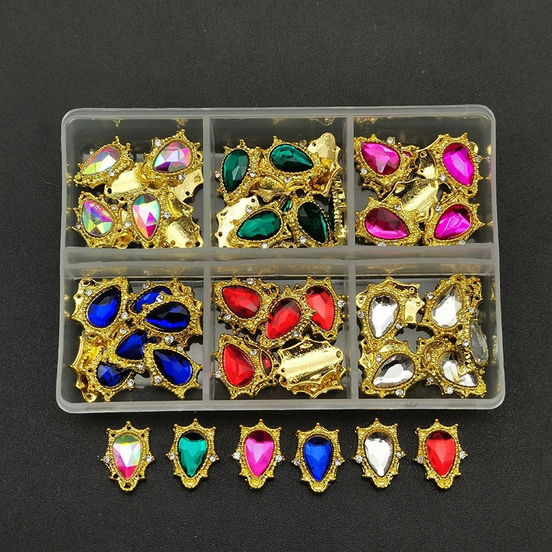 60pcs/Box Nail Rhinestones Cherry/Planet/Heart Nail Charms Jewelry Parts Gems Crystal DIY Nail Art Decorations Accessories Stone