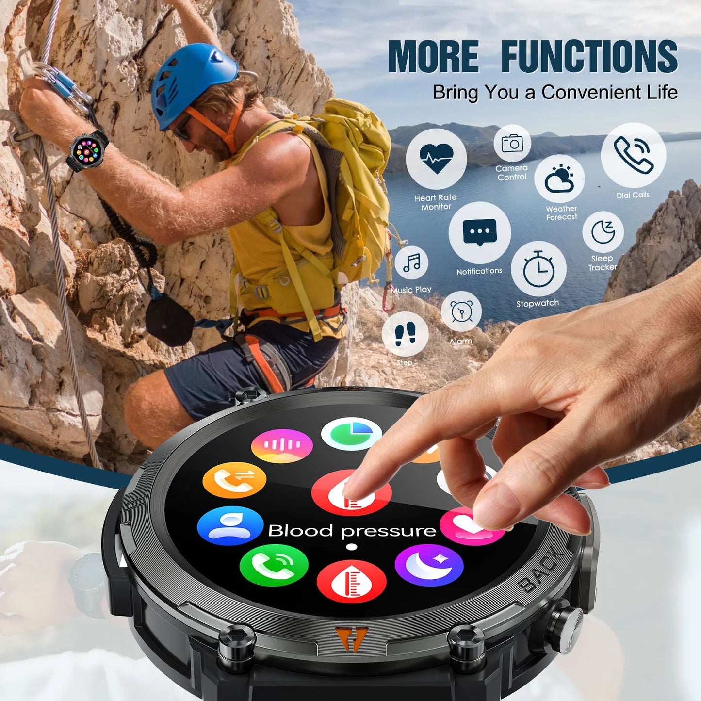 LaNikar KE3 Bluetooth Call Smart Watch for Men Full Touch Screen Health Monitor with Flashlight Compatible with IOS and Android