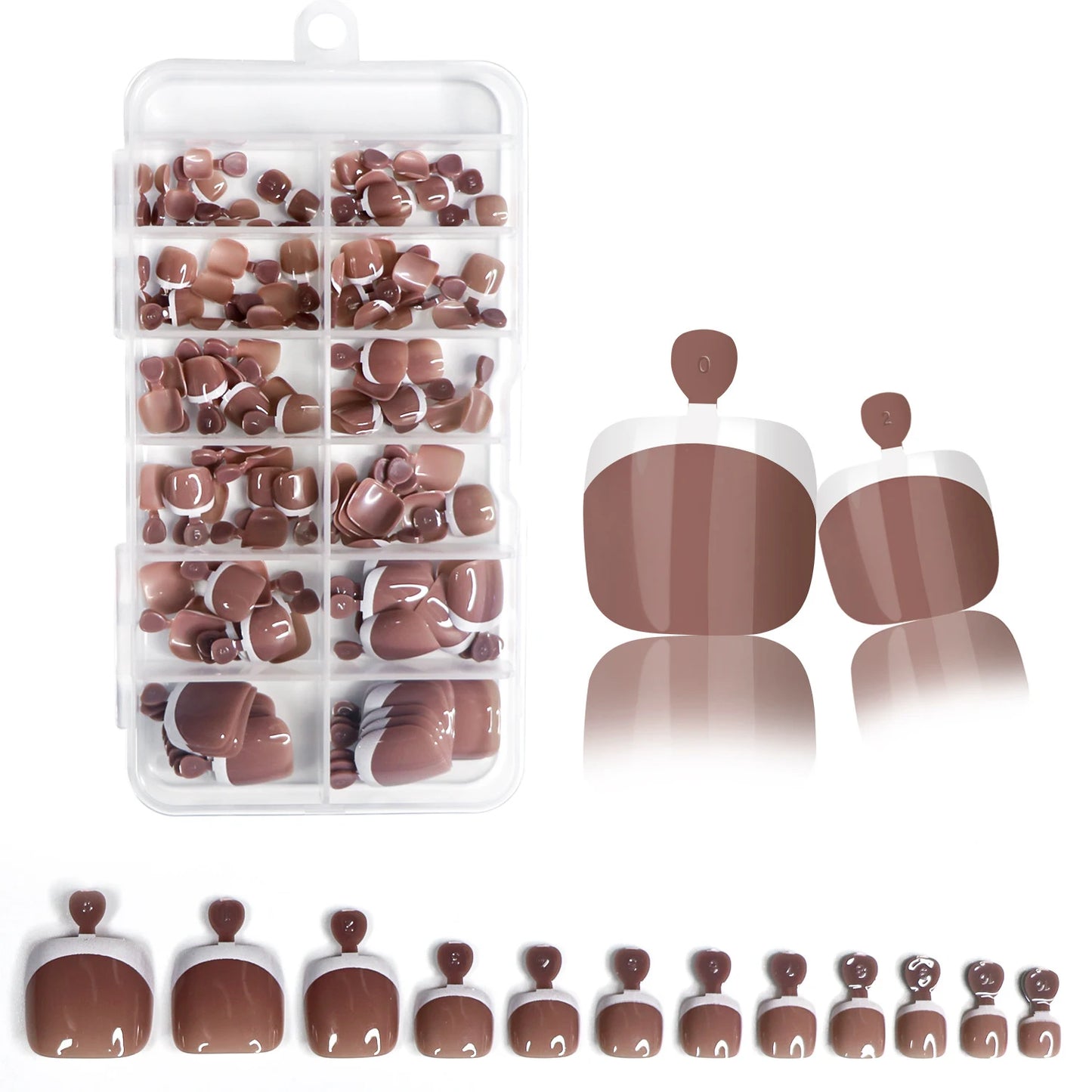 120pcs Glossy Press-On Toe Nails French White Nude Pink