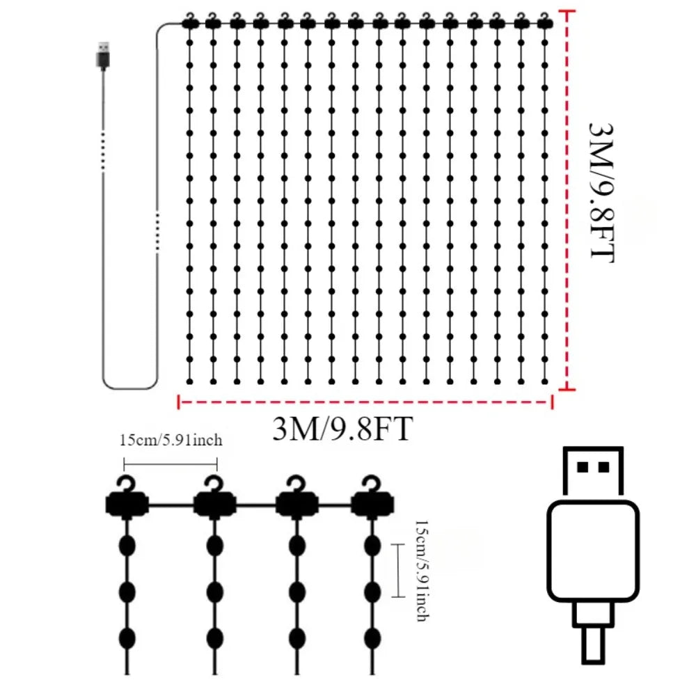USB LED Smart Curtain Lights Bluetooth RGB Fairy Lights
