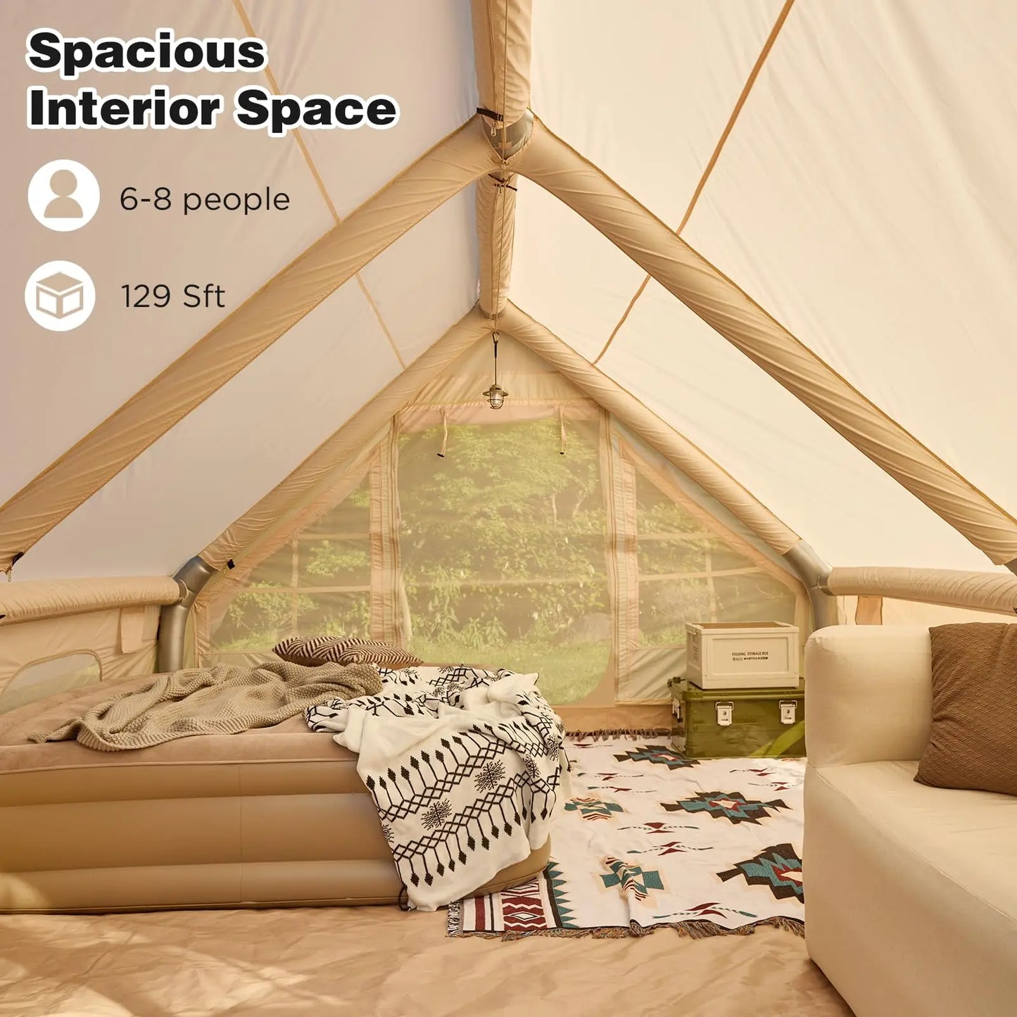 129 Square Feets Inflatable Camping Tent for 8-10 People