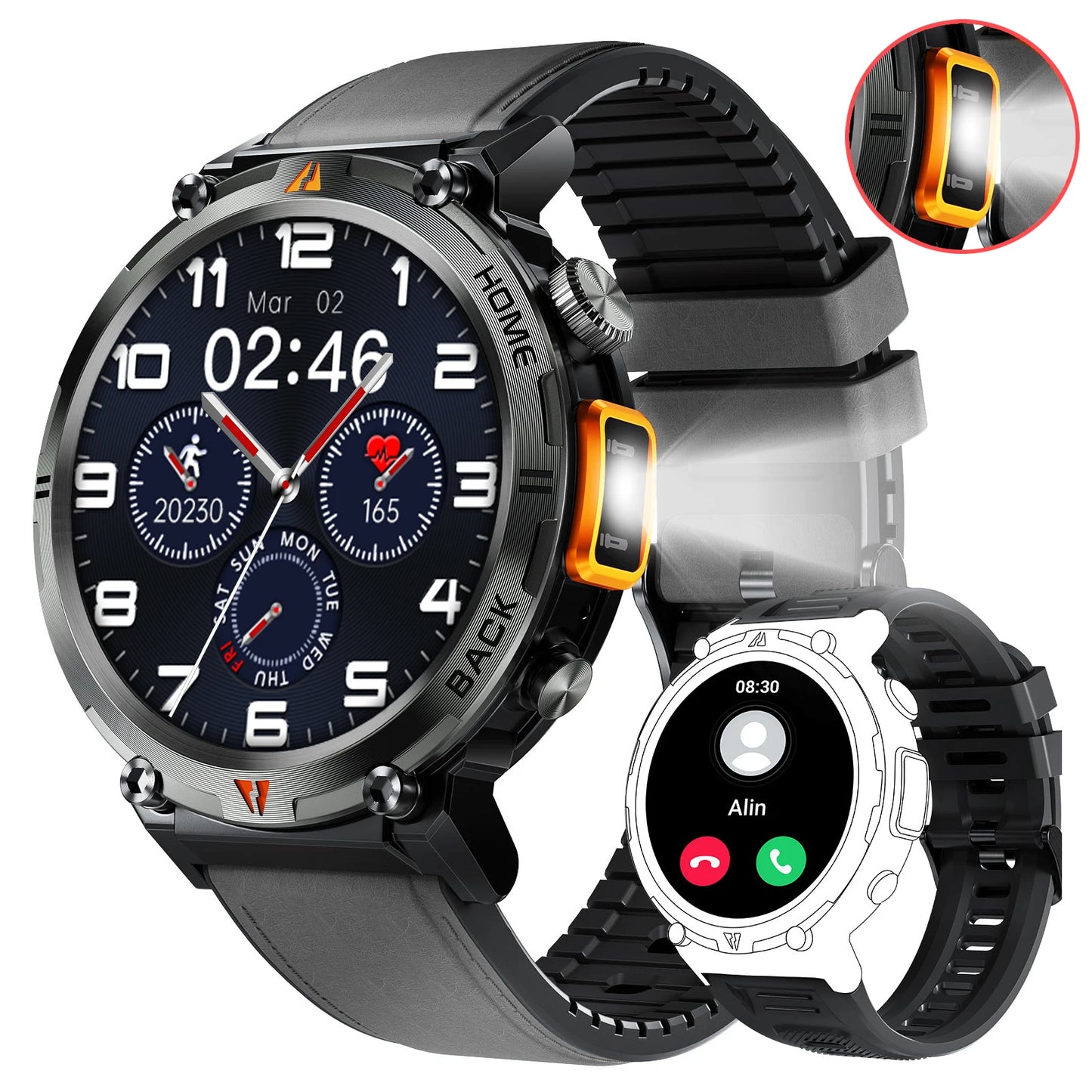 LaNikar KE3 Bluetooth Call Smart Watch for Men Full Touch Screen Health Monitor with Flashlight Compatible with IOS and Android