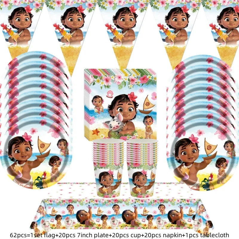 Disney Moana Theme Party Set Vaiana Oceania Birthday Decoration Plates Balloons Cake Toppers Girls Favor