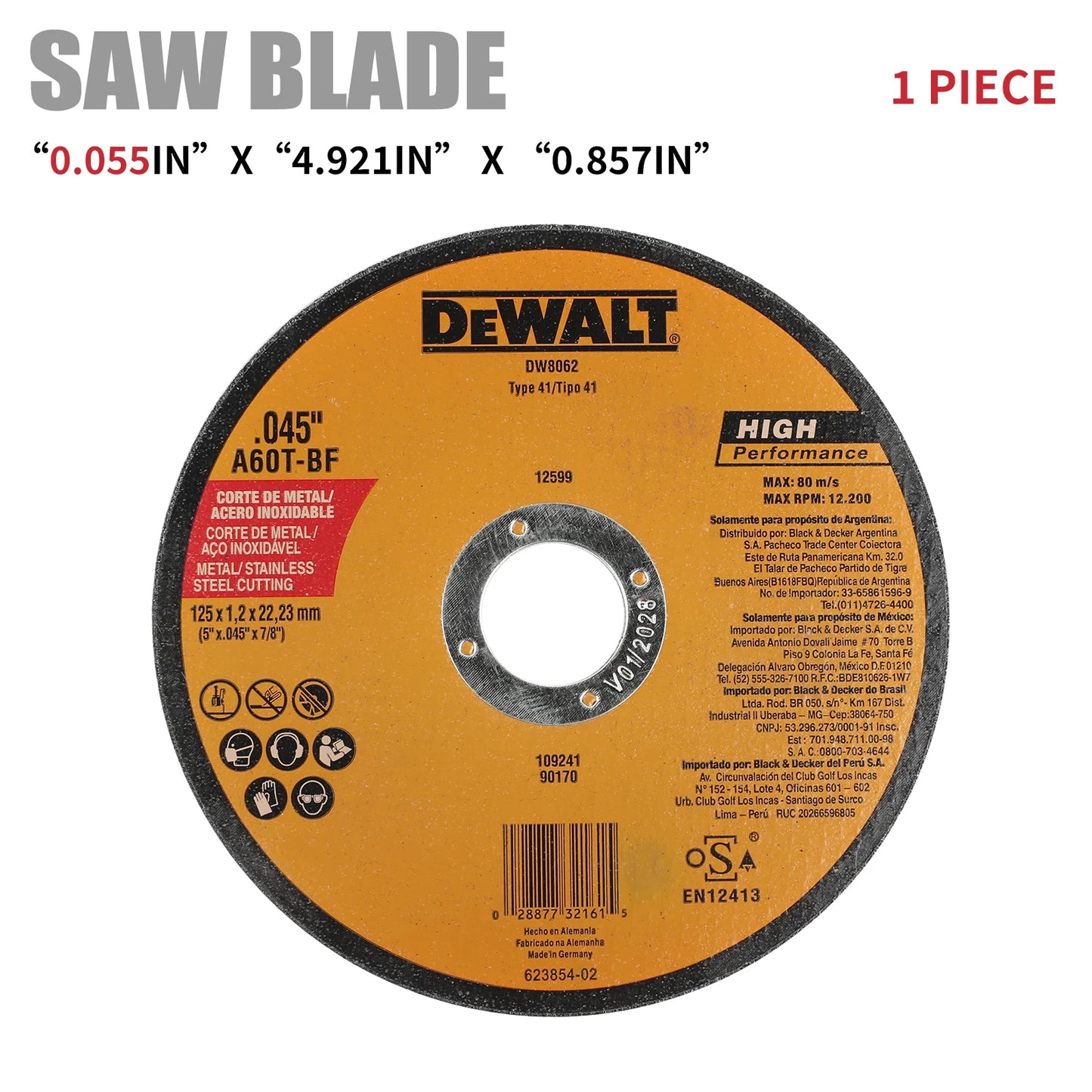 Dewalt DW8062 Circular Saw Blades 0.055 Inch x 4.921 Inch x 0.857 Inch Precision Cutting for Wood Metal and Concrete