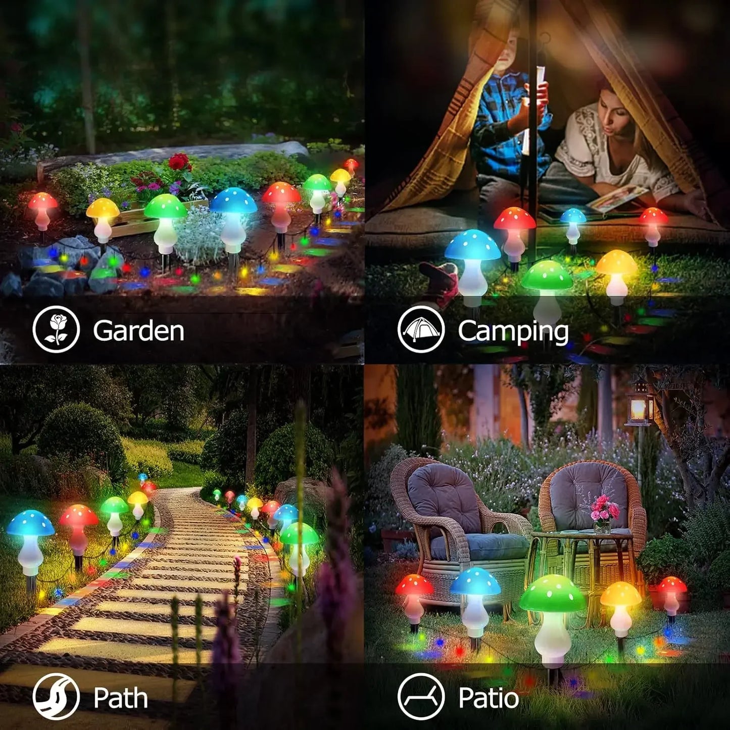 8 Pieces Set Outdoor Mushroom Solar Garden Lights 50 LED 8 Modes Waterproof Fairy String Light for Yard Patio Decor