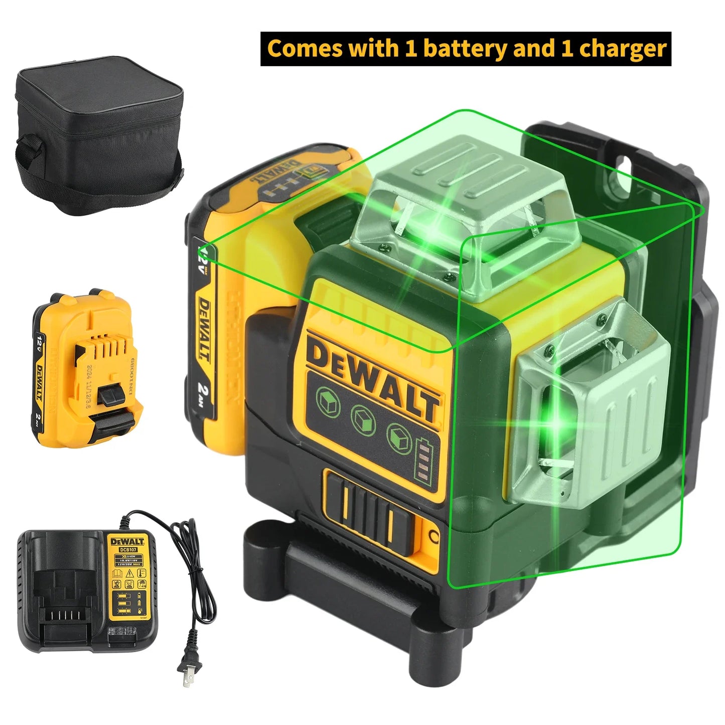 Dewalt DW089LG 3 Sides Degree Vertical Laser Meter Outdoor Level 360 Self Leveling Green Beam Laser Li Ion Battery Lasers